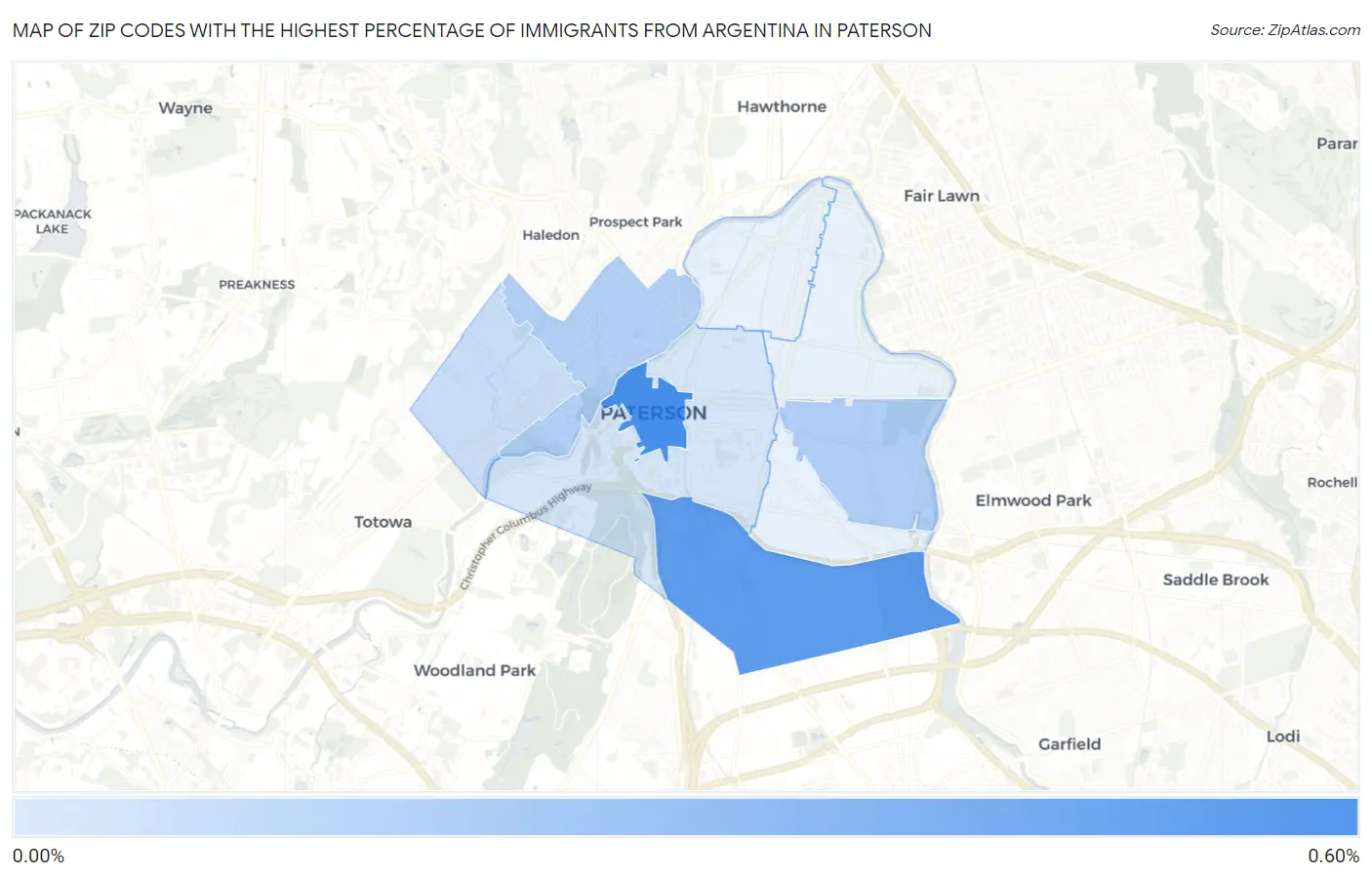 Zip Codes with the Highest Percentage of Immigrants from Argentina in Paterson Map