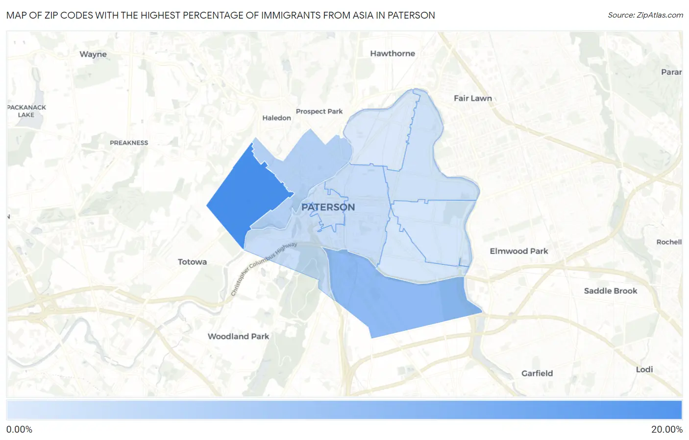 Zip Codes with the Highest Percentage of Immigrants from Asia in Paterson Map