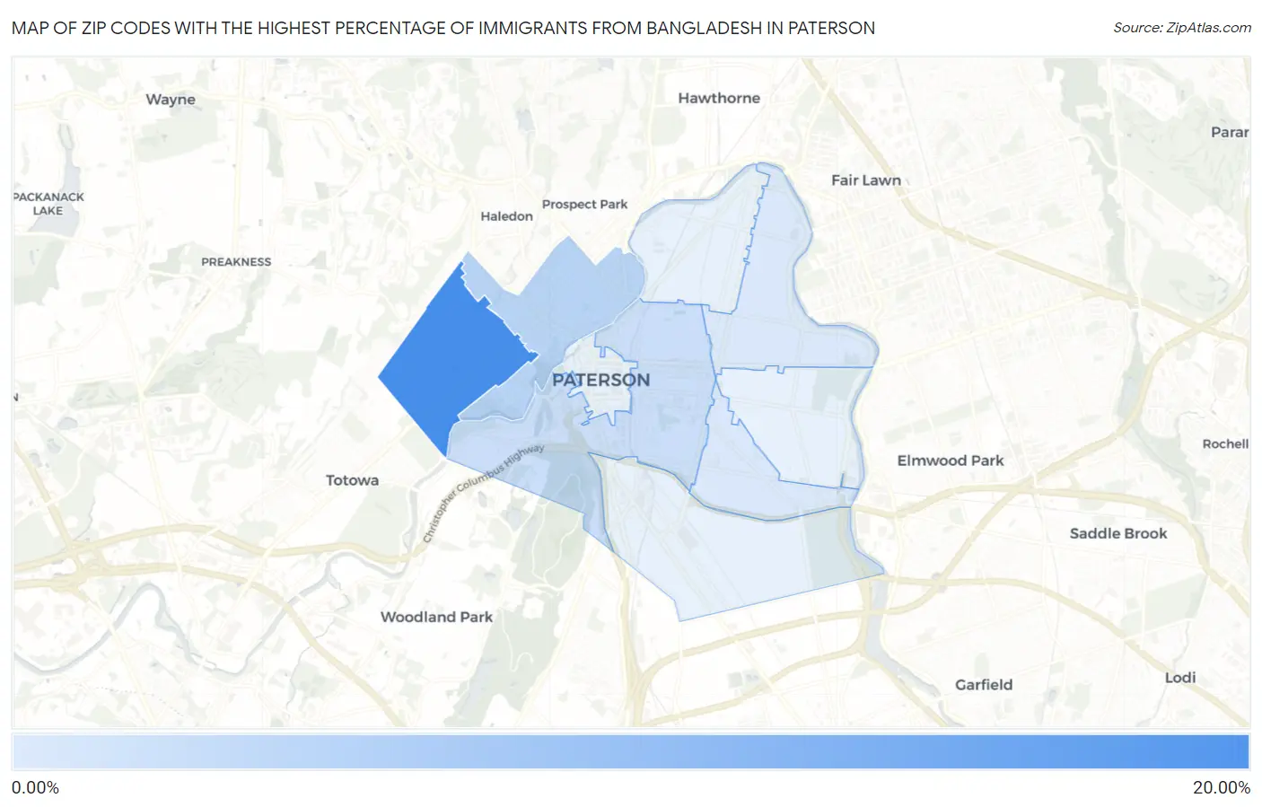 Zip Codes with the Highest Percentage of Immigrants from Bangladesh in Paterson Map