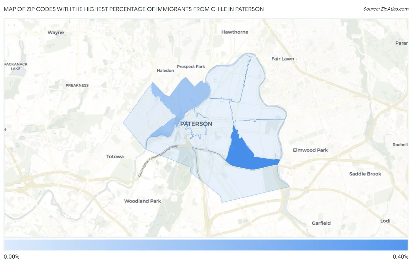 Zip Codes with the Highest Percentage of Immigrants from Chile in Paterson Map