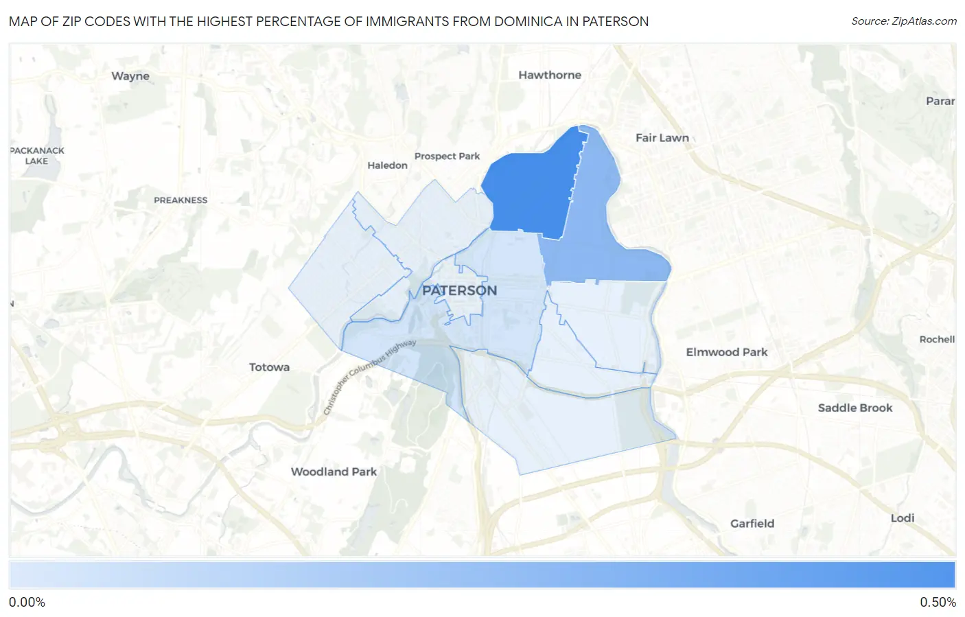 Zip Codes with the Highest Percentage of Immigrants from Dominica in Paterson Map