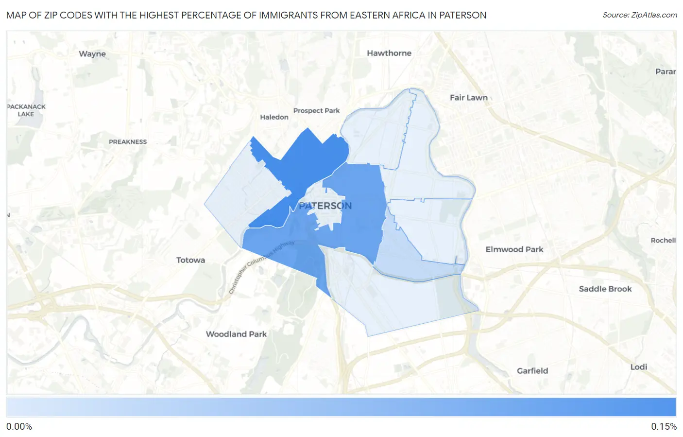 Zip Codes with the Highest Percentage of Immigrants from Eastern Africa in Paterson Map