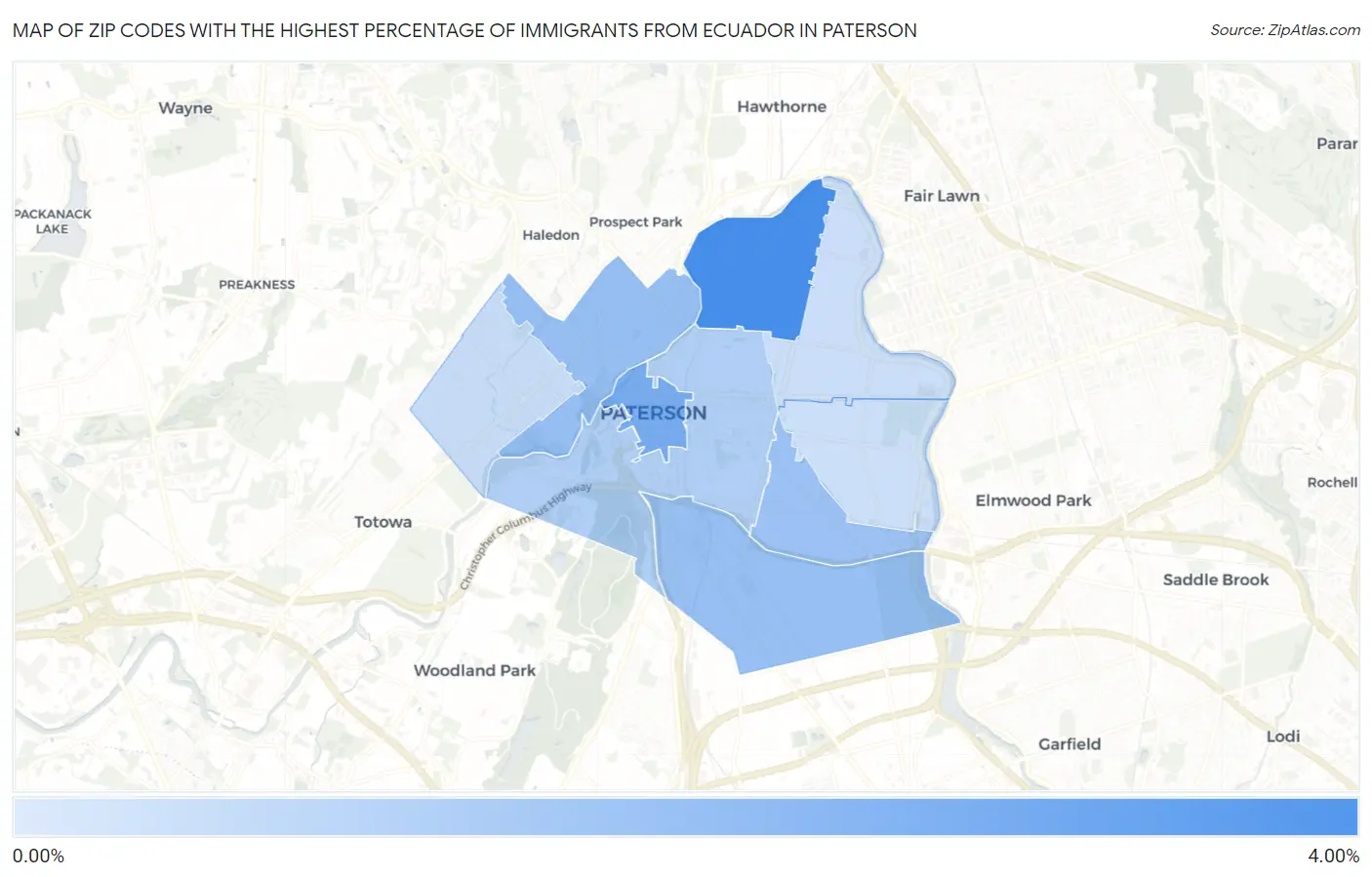 Zip Codes with the Highest Percentage of Immigrants from Ecuador in Paterson Map