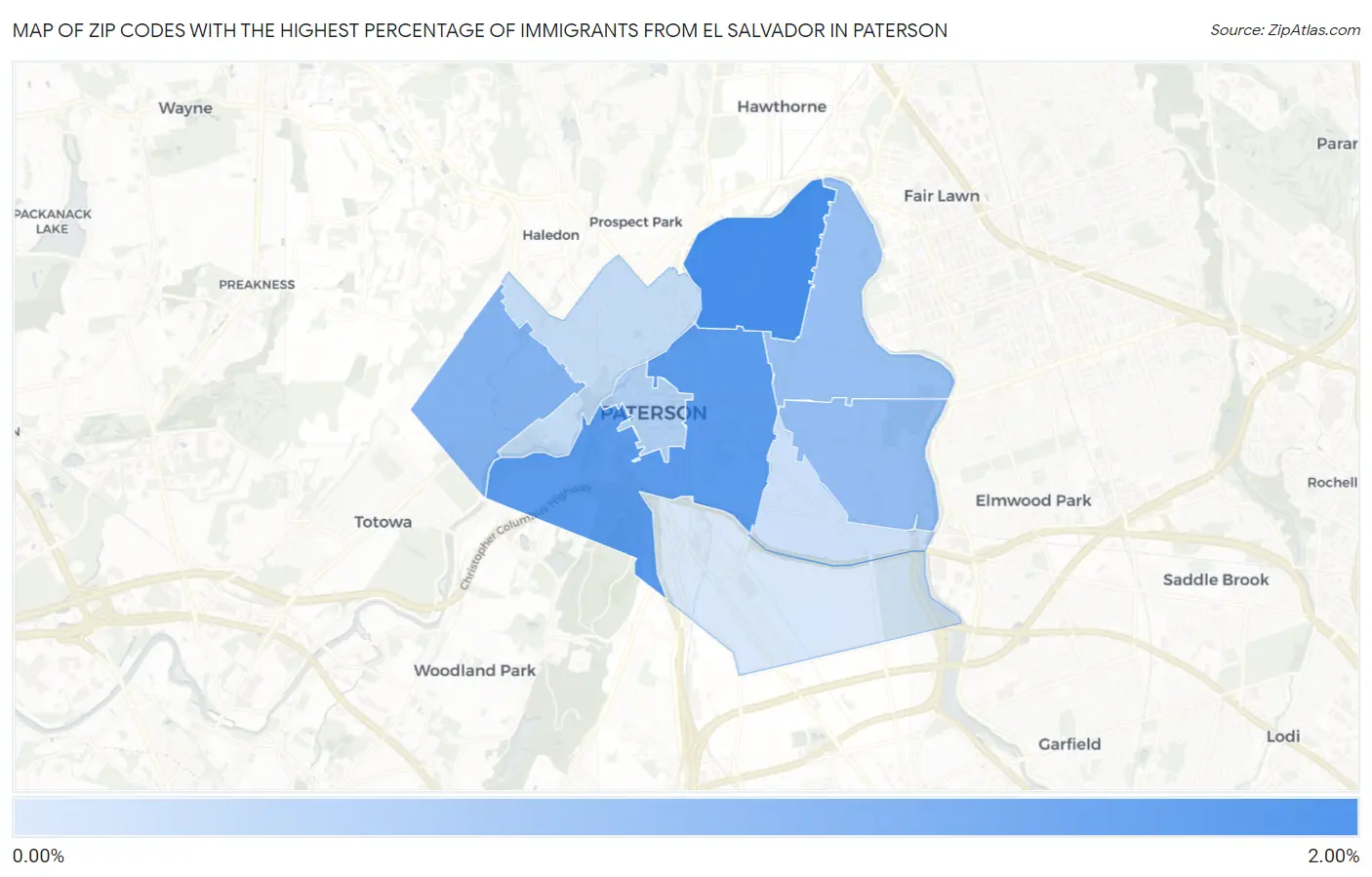 Zip Codes with the Highest Percentage of Immigrants from El Salvador in Paterson Map