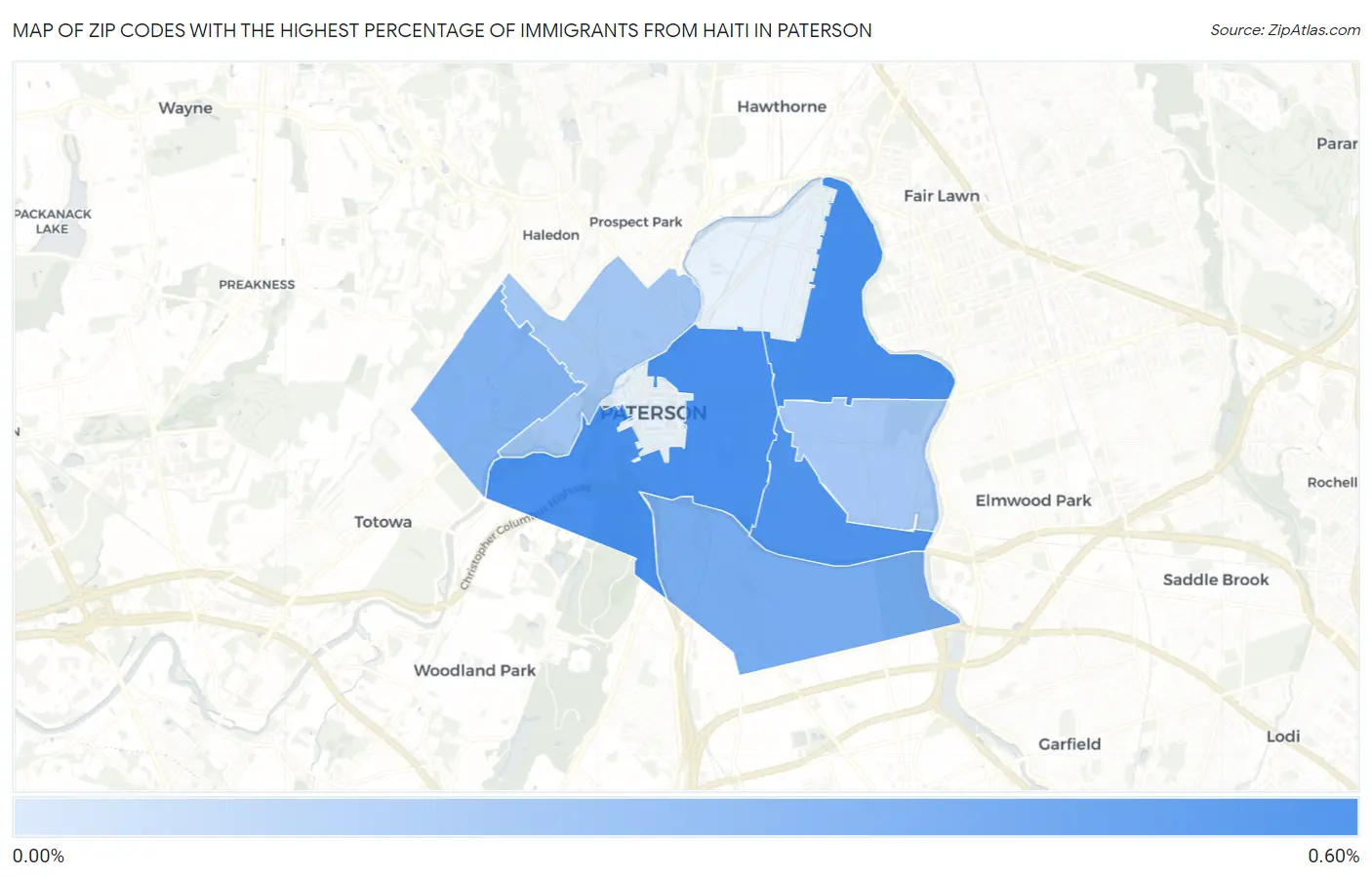 Zip Codes with the Highest Percentage of Immigrants from Haiti in Paterson Map