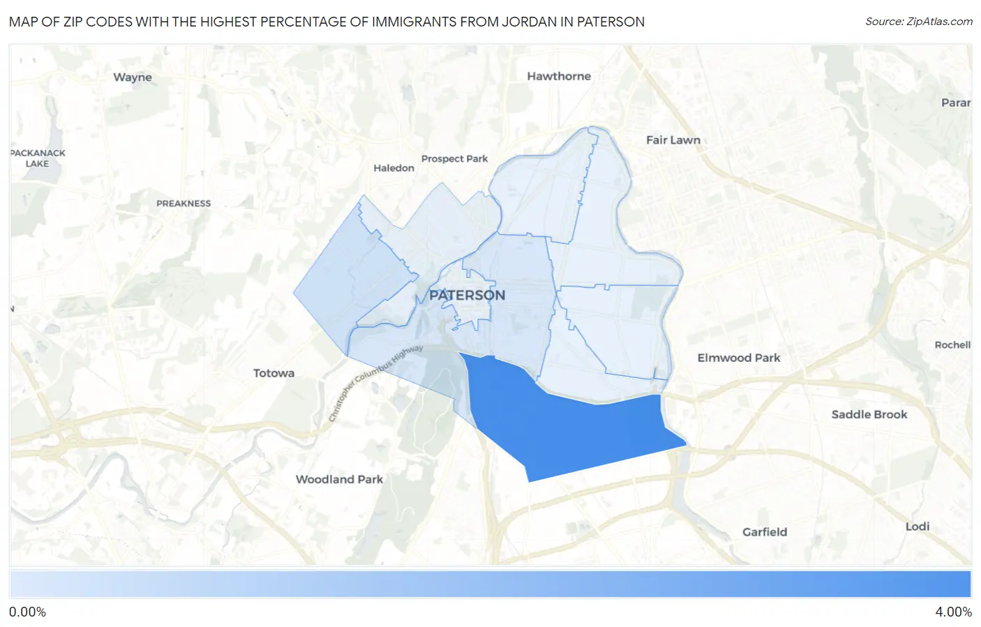 Zip Codes with the Highest Percentage of Immigrants from Jordan in Paterson Map