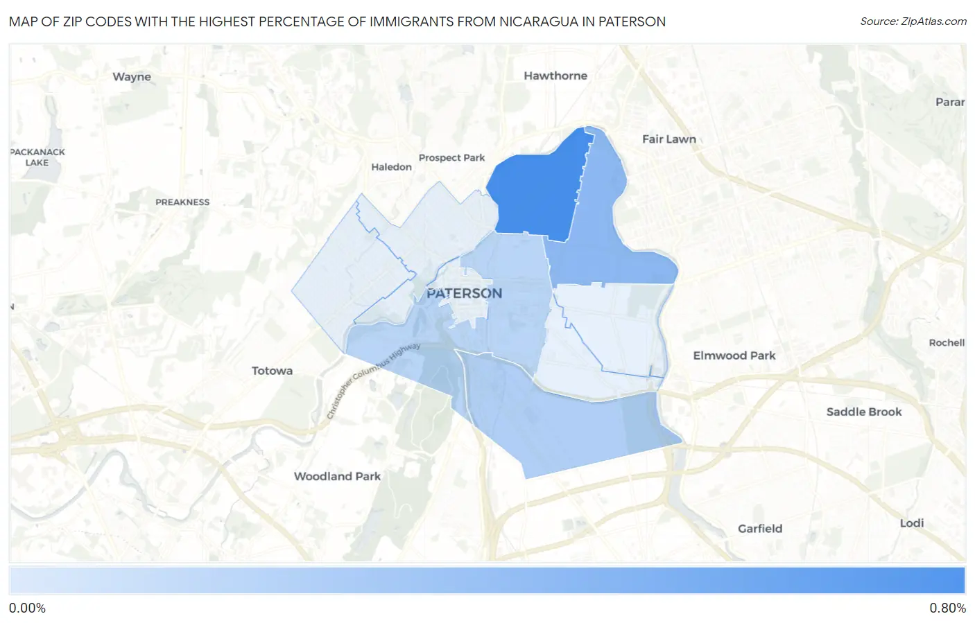 Zip Codes with the Highest Percentage of Immigrants from Nicaragua in Paterson Map