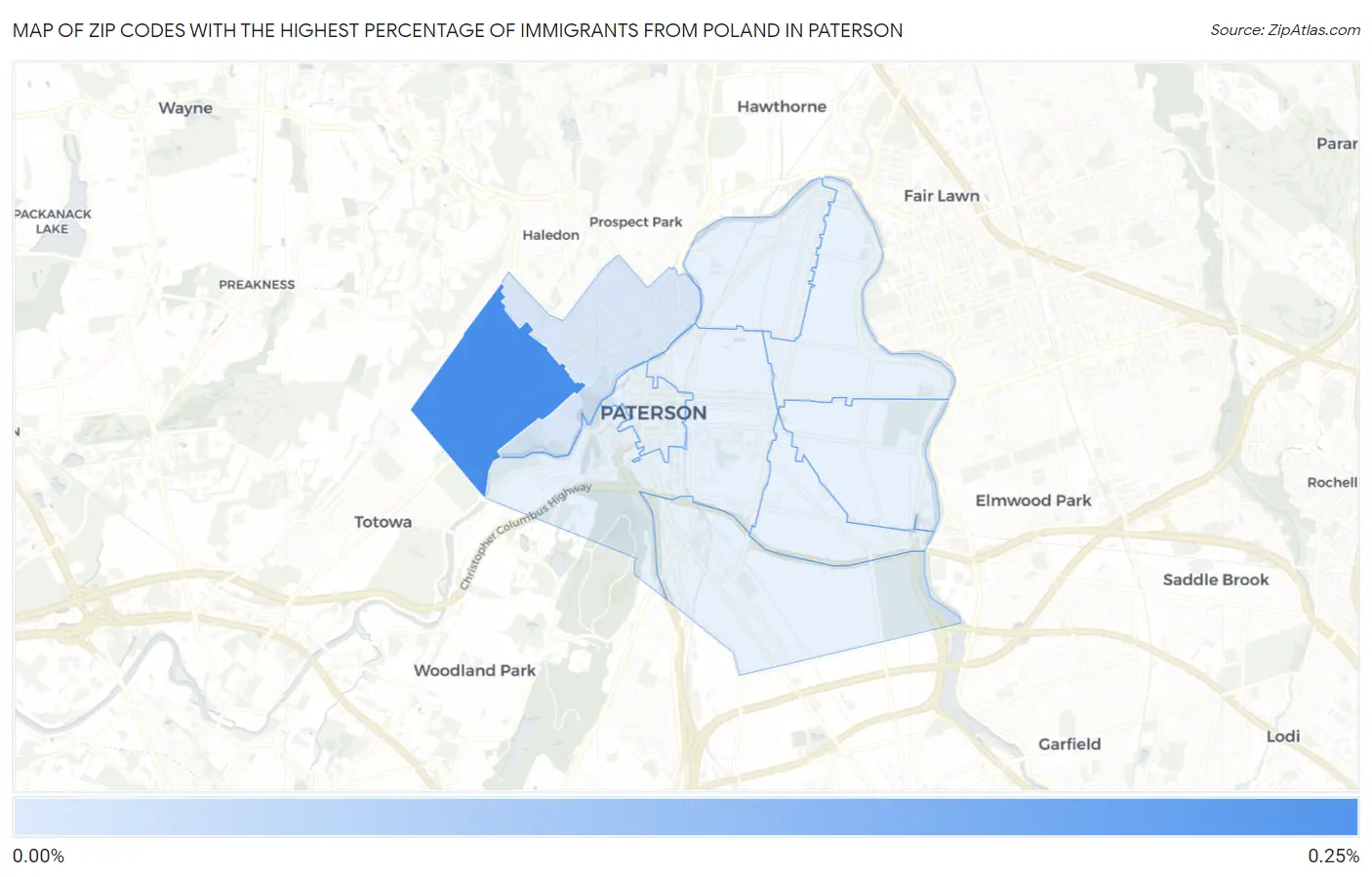 Zip Codes with the Highest Percentage of Immigrants from Poland in Paterson Map