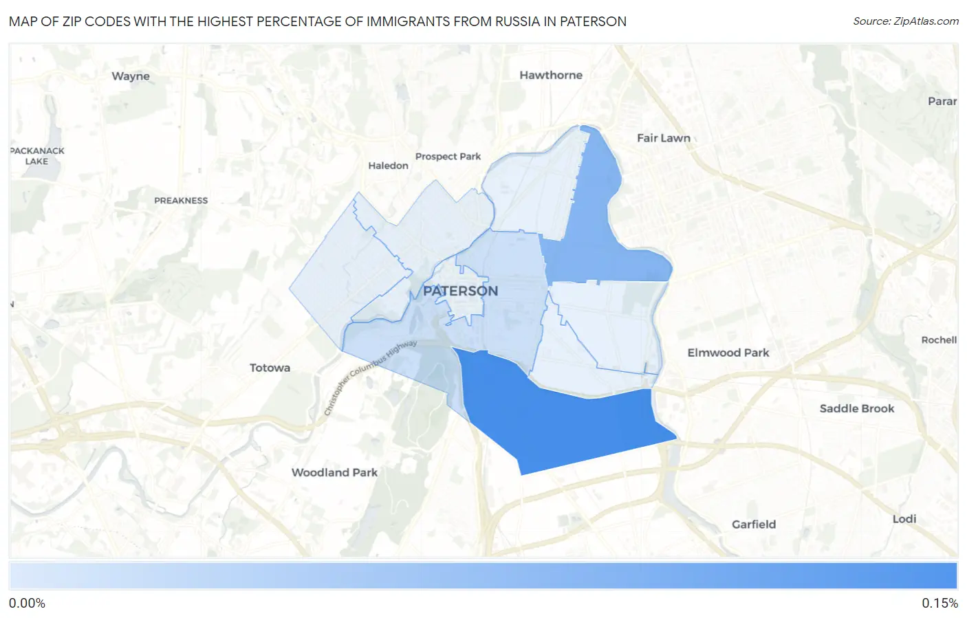 Zip Codes with the Highest Percentage of Immigrants from Russia in Paterson Map