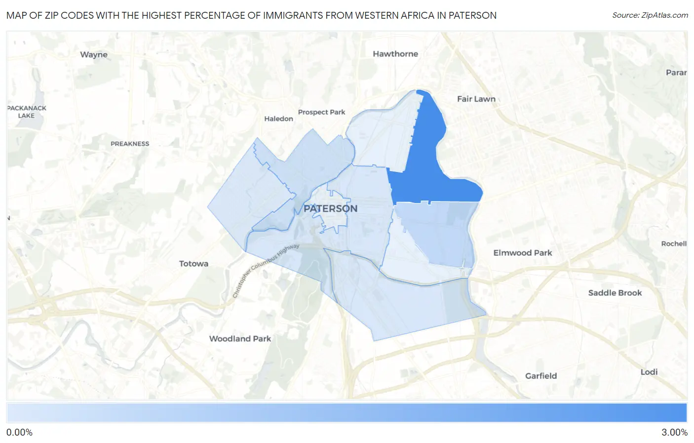 Zip Codes with the Highest Percentage of Immigrants from Western Africa in Paterson Map