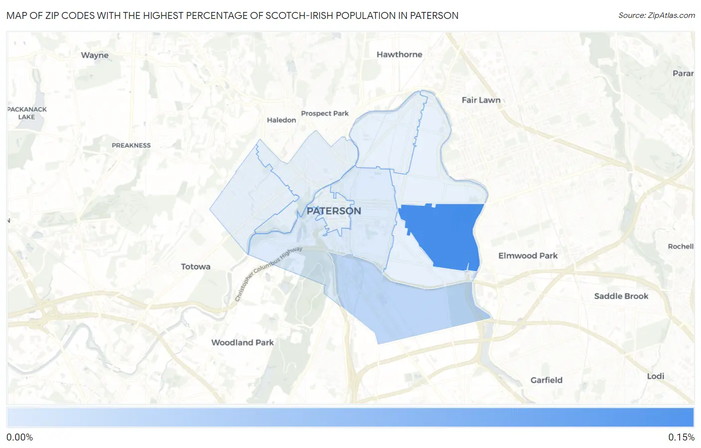Zip Codes with the Highest Percentage of Scotch-Irish Population in Paterson Map