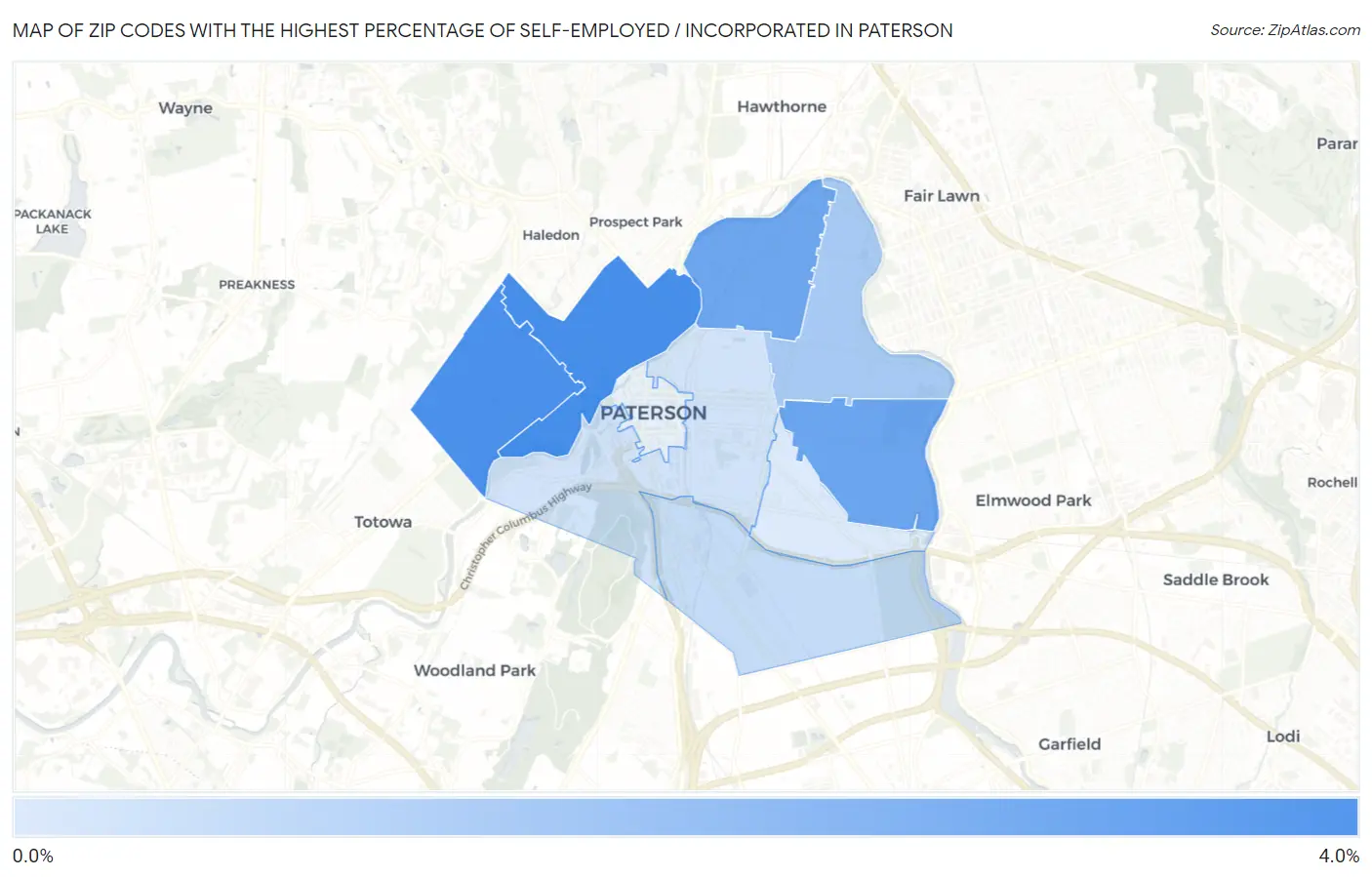 Zip Codes with the Highest Percentage of Self-Employed / Incorporated in Paterson Map