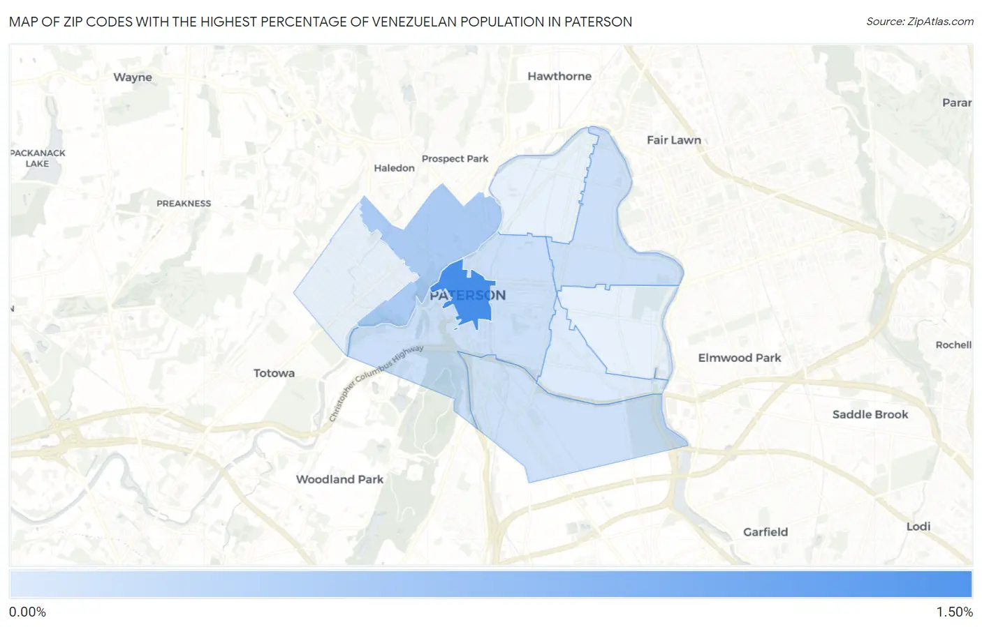 Zip Codes with the Highest Percentage of Venezuelan Population in Paterson Map