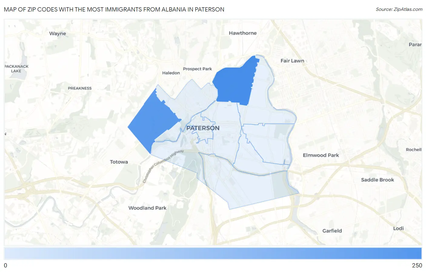 Zip Codes with the Most Immigrants from Albania in Paterson Map