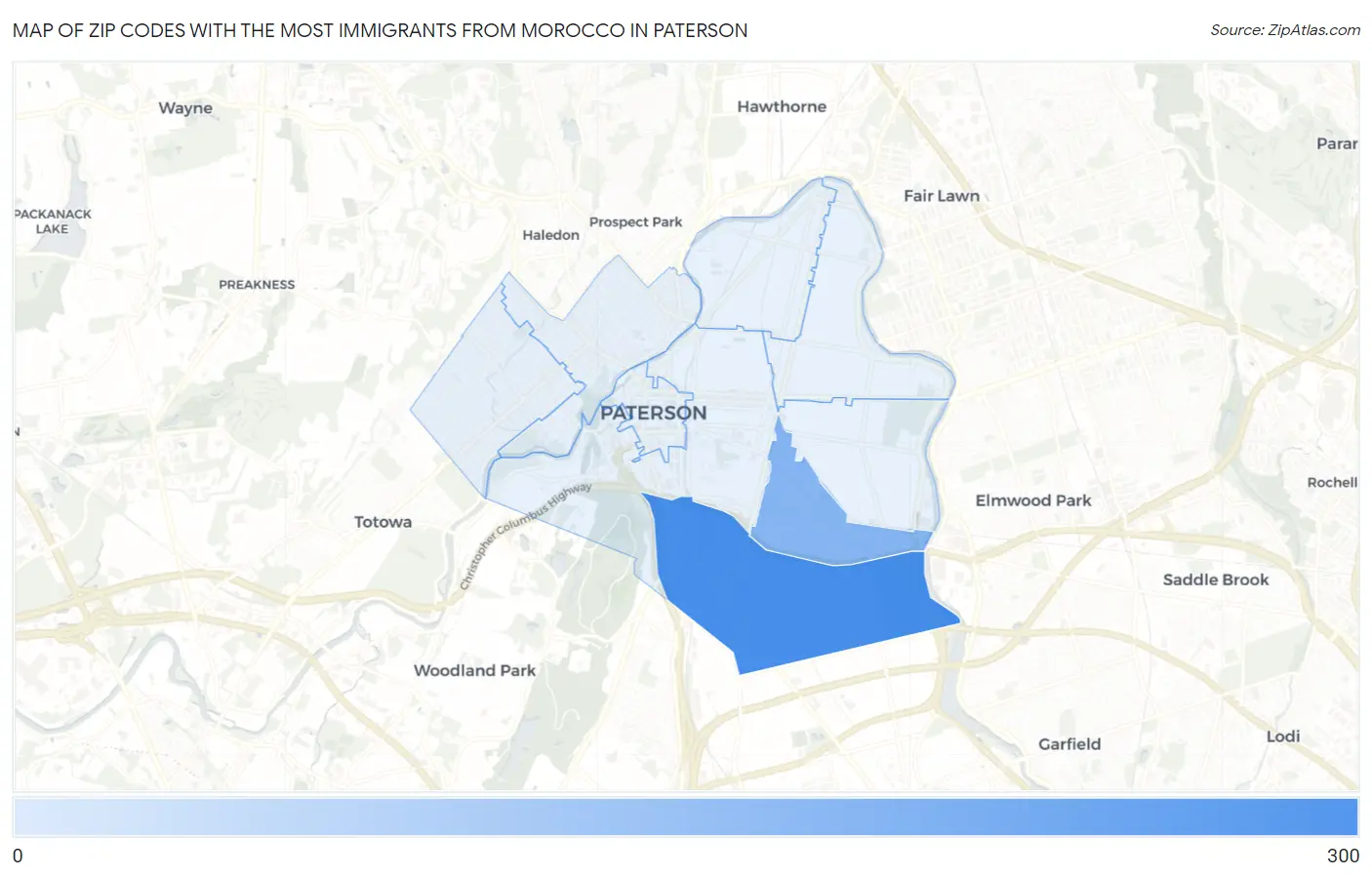 Zip Codes with the Most Immigrants from Morocco in Paterson Map