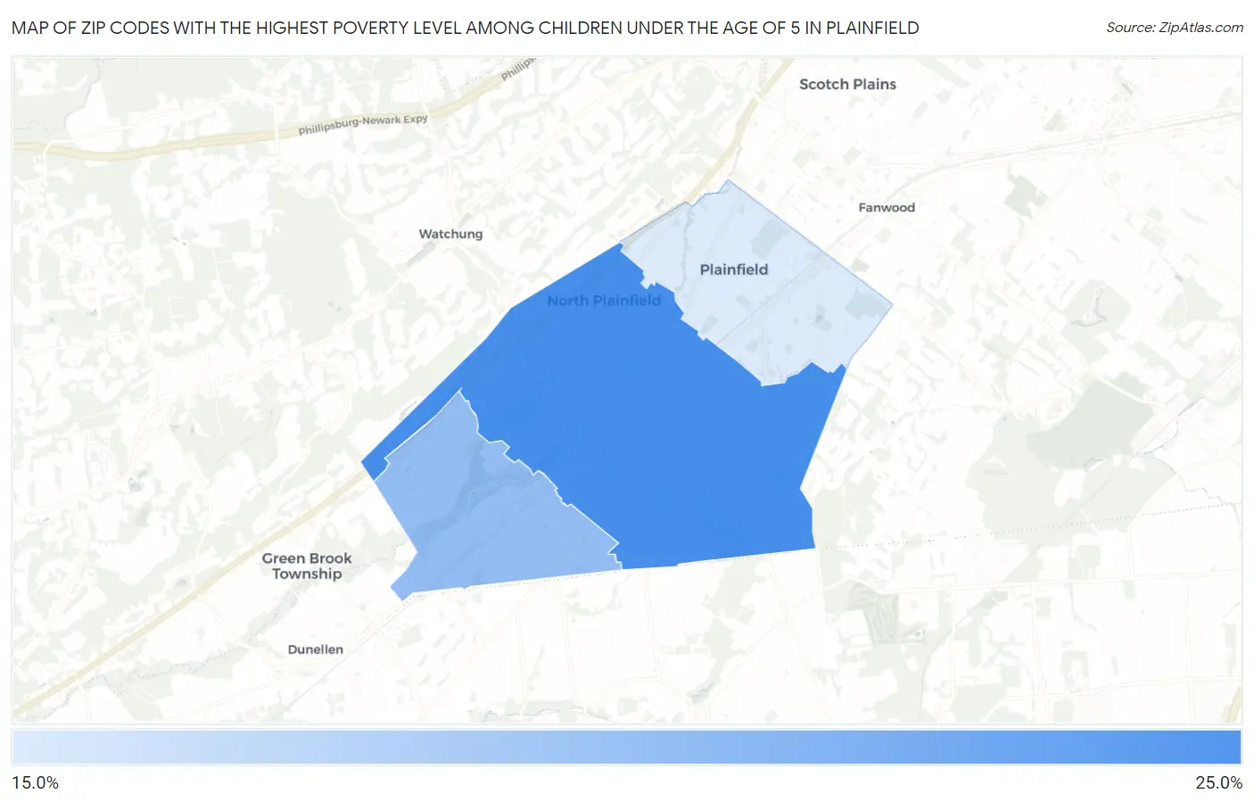 Zip Codes with the Highest Poverty Level Among Children Under the Age of 5 in Plainfield Map
