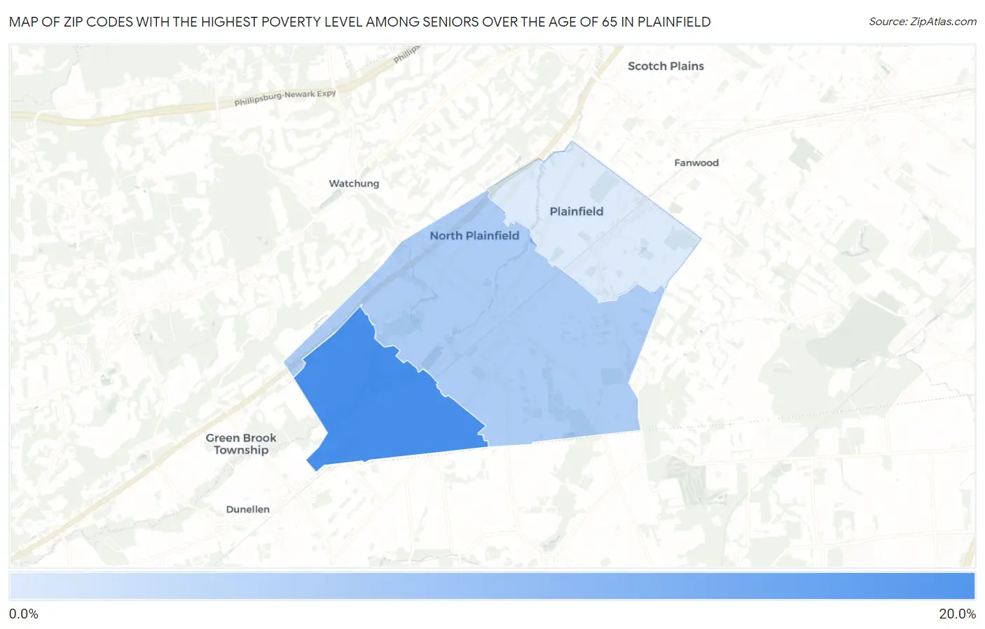 Zip Codes with the Highest Poverty Level Among Seniors Over the Age of 65 in Plainfield Map