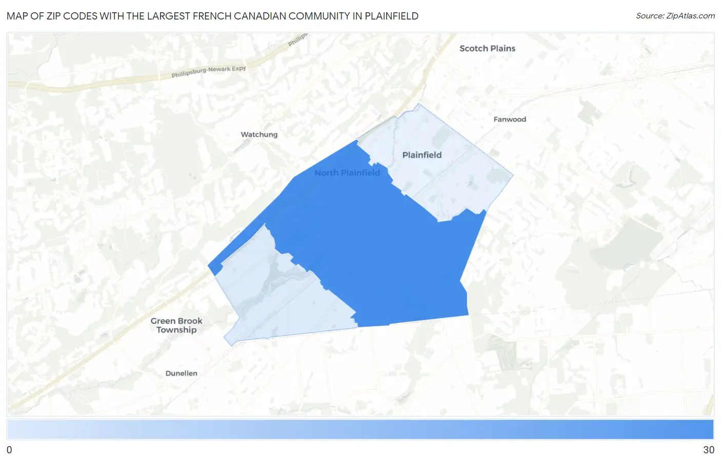 Zip Codes with the Largest French Canadian Community in Plainfield Map
