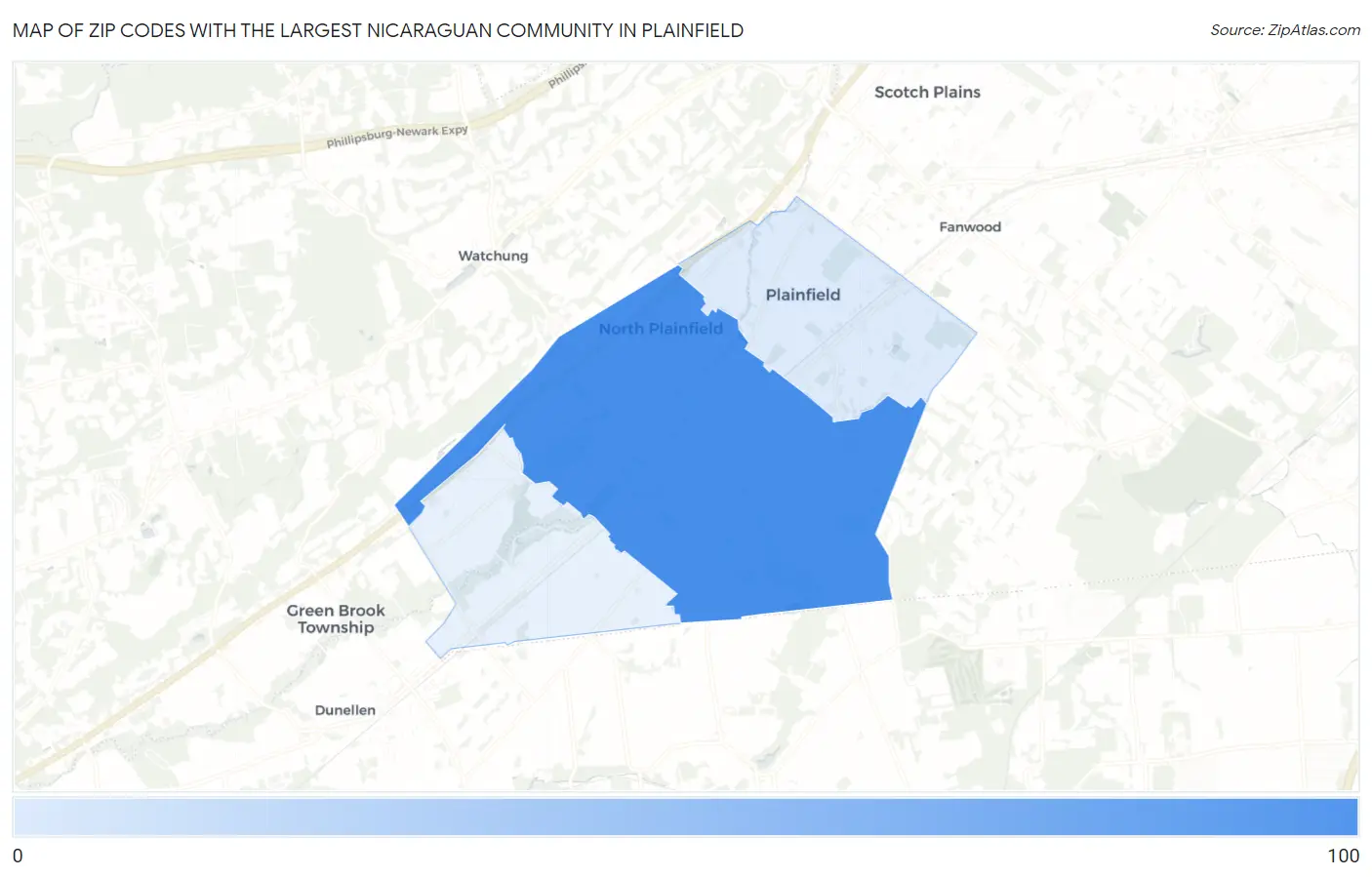 Zip Codes with the Largest Nicaraguan Community in Plainfield Map