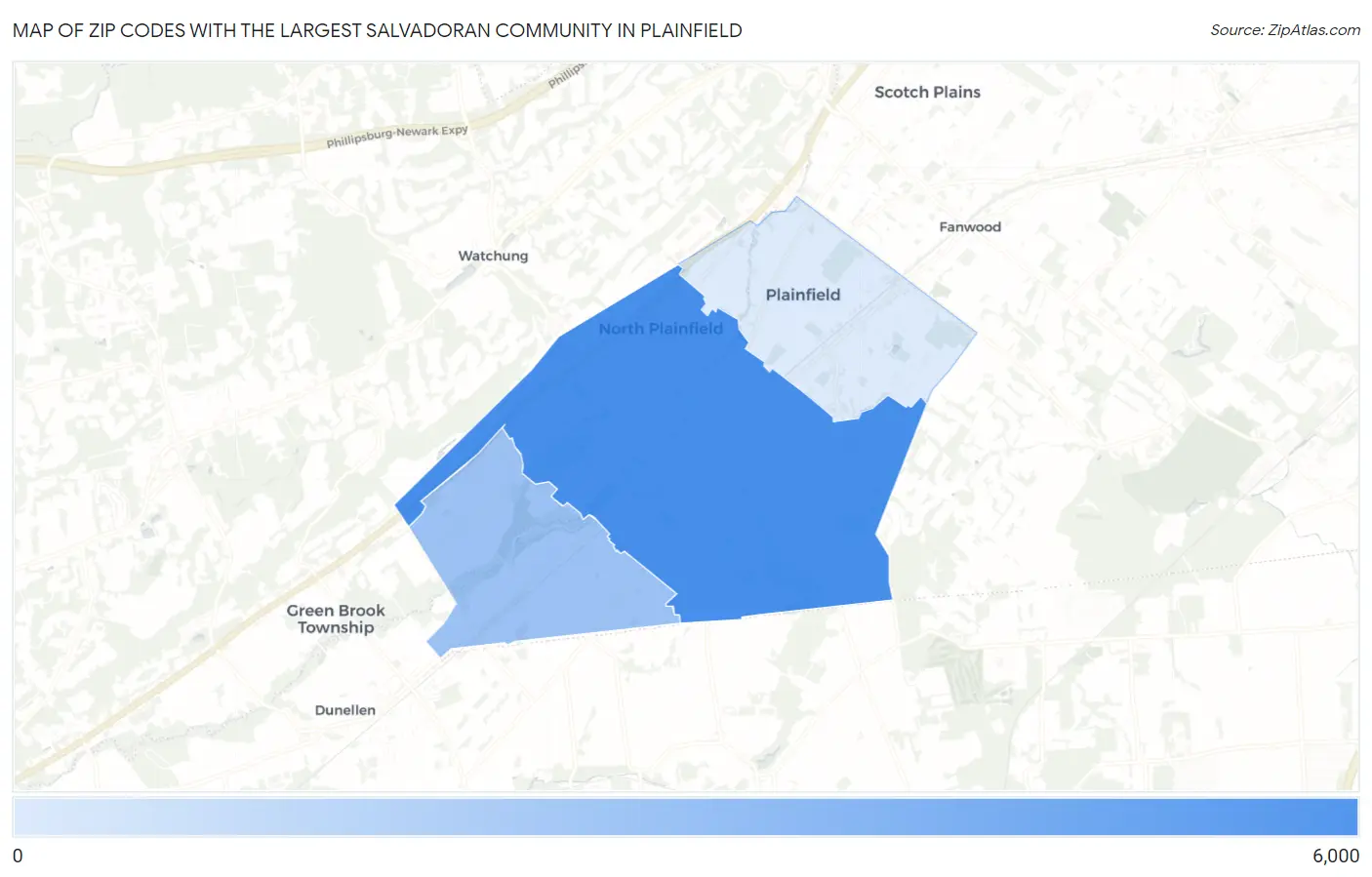 Zip Codes with the Largest Salvadoran Community in Plainfield Map