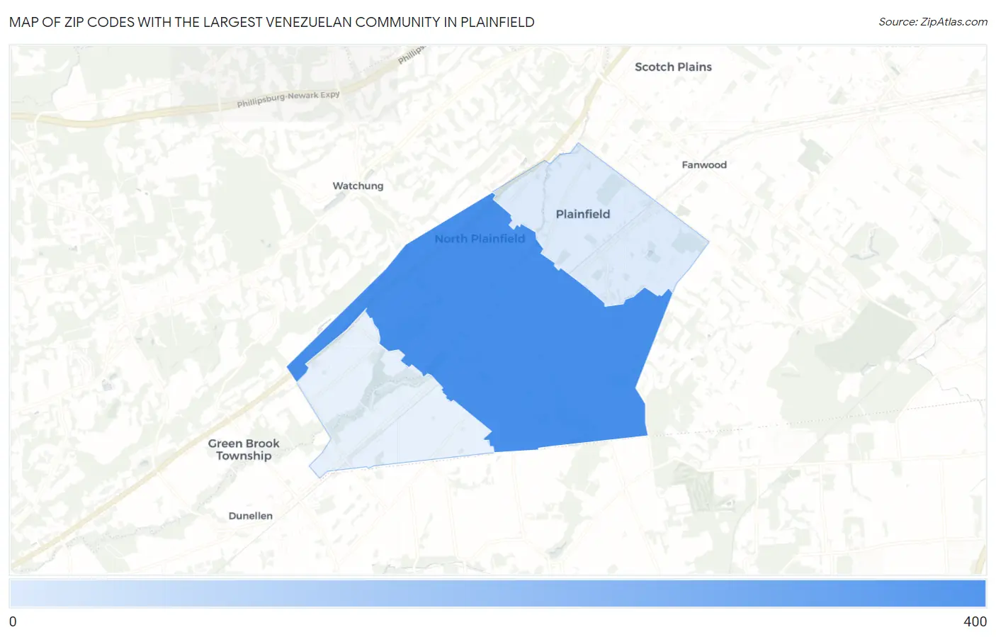 Zip Codes with the Largest Venezuelan Community in Plainfield Map