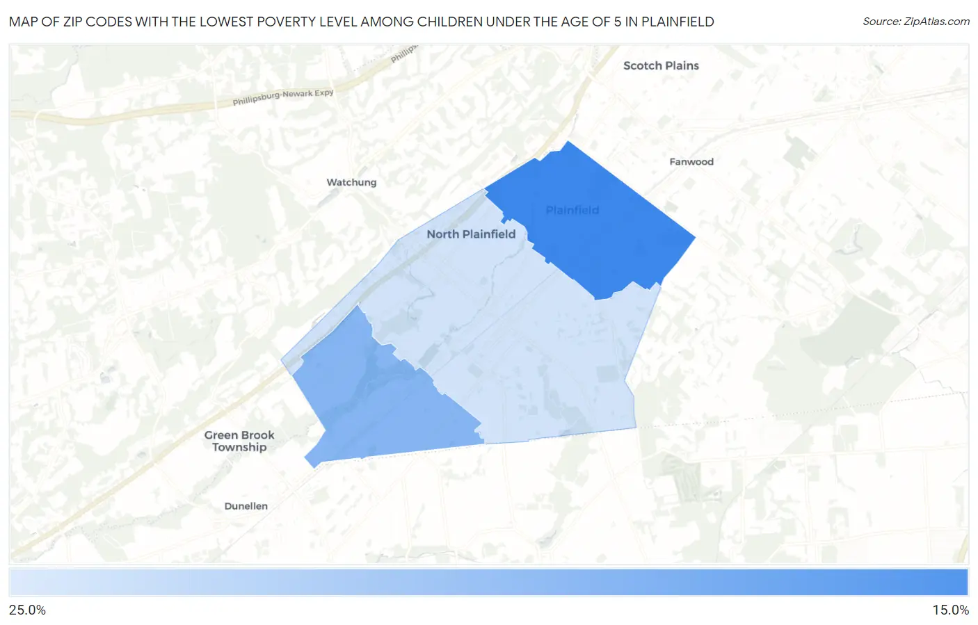 Zip Codes with the Lowest Poverty Level Among Children Under the Age of 5 in Plainfield Map