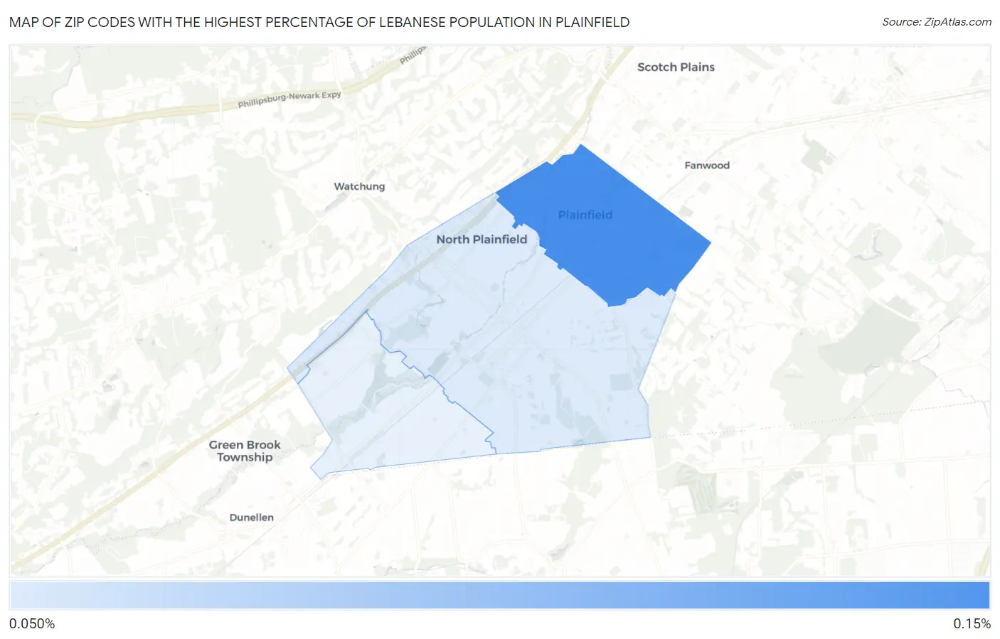 Zip Codes with the Highest Percentage of Lebanese Population in Plainfield Map