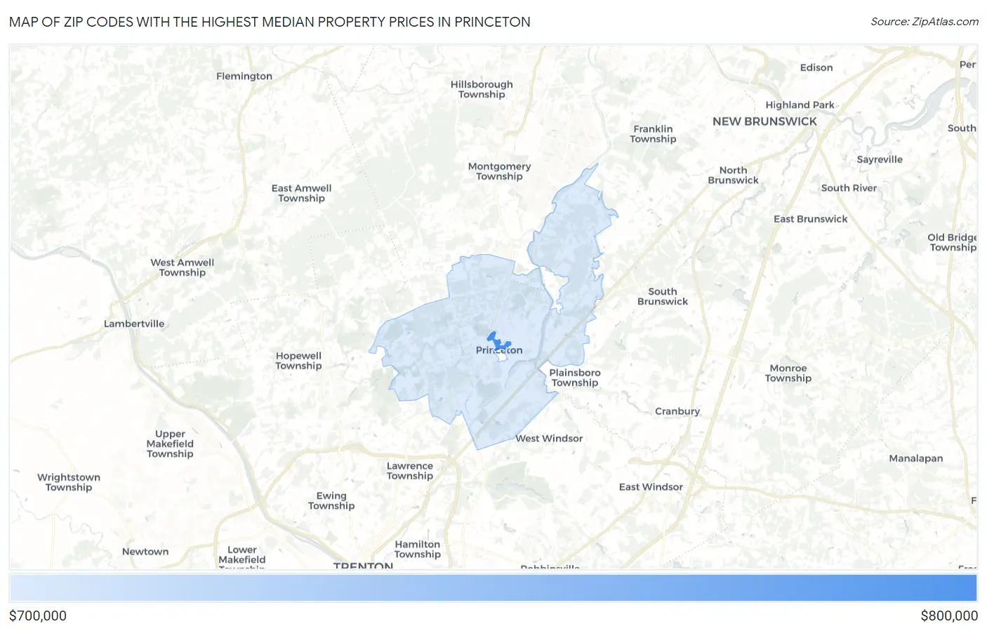 Zip Codes with the Highest Median Property Prices in Princeton Map