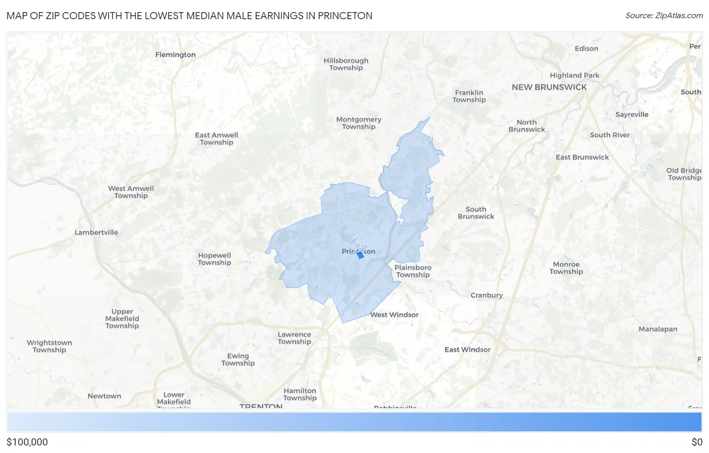 Zip Codes with the Lowest Median Male Earnings in Princeton Map