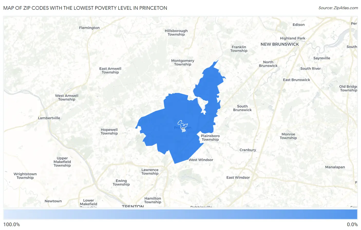 Zip Codes with the Lowest Poverty Level in Princeton Map