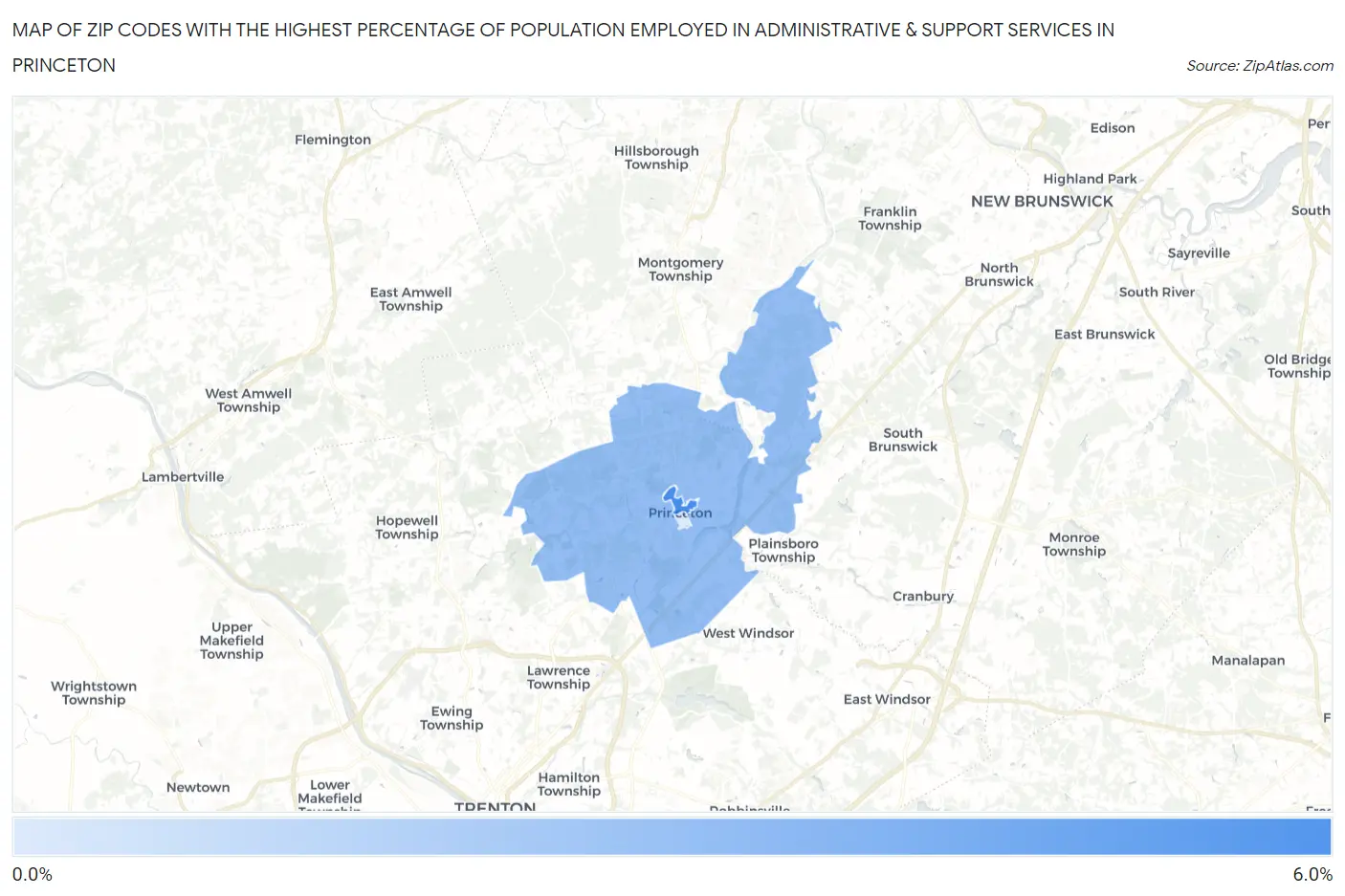 Zip Codes with the Highest Percentage of Population Employed in Administrative & Support Services in Princeton Map