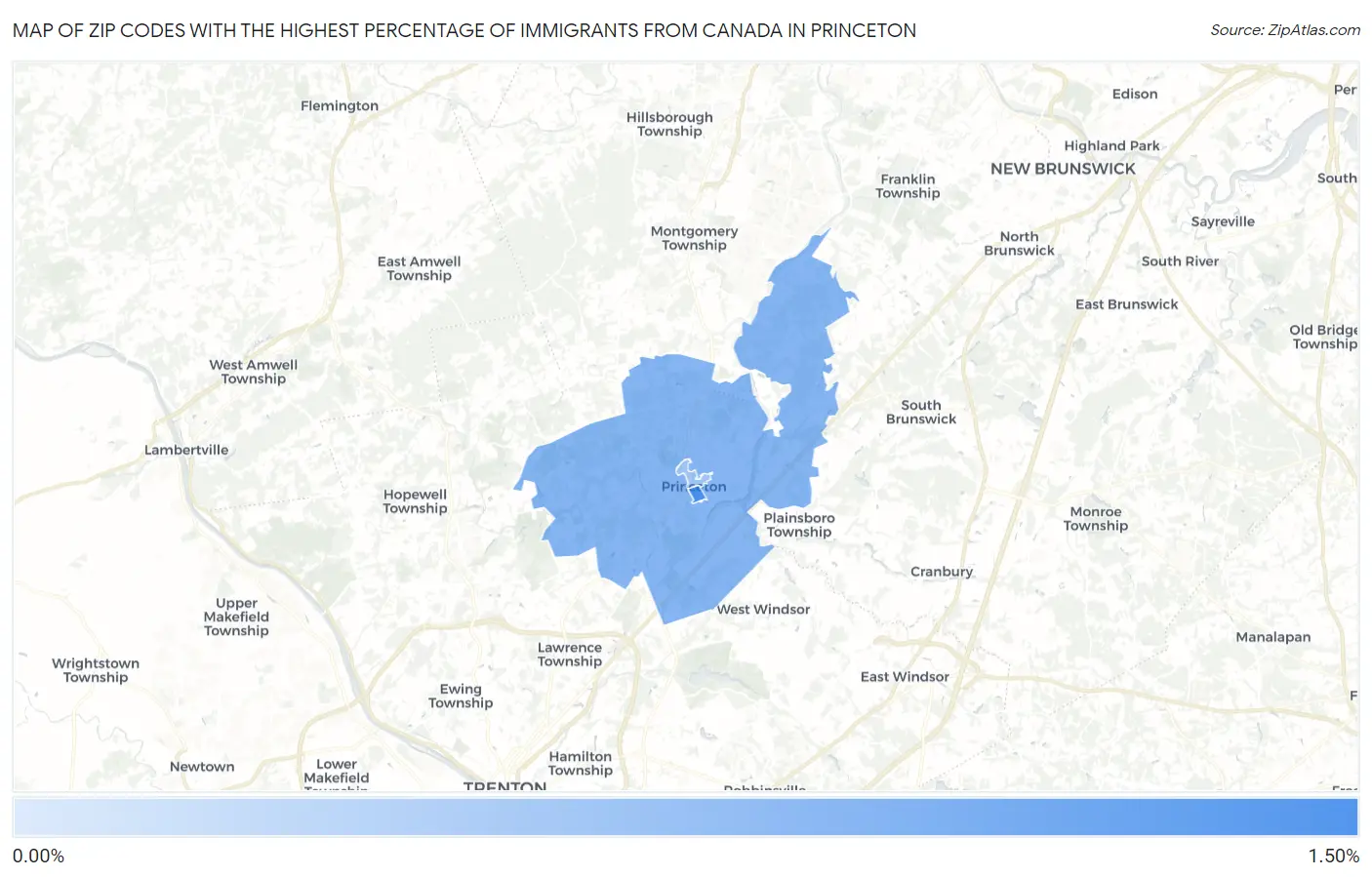 Zip Codes with the Highest Percentage of Immigrants from Canada in Princeton Map