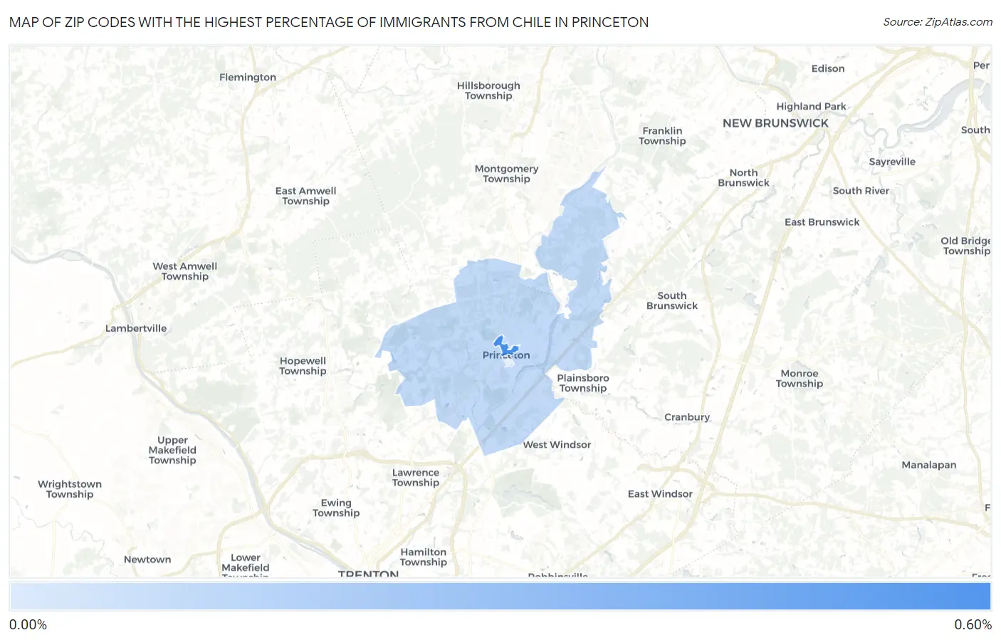 Zip Codes with the Highest Percentage of Immigrants from Chile in Princeton Map