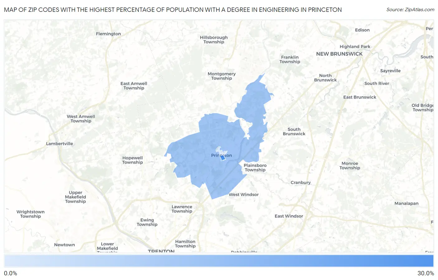 Zip Codes with the Highest Percentage of Population with a Degree in Engineering in Princeton Map