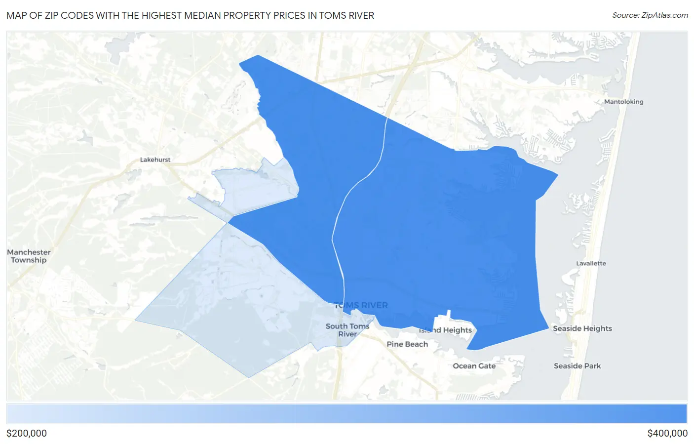 Zip Codes with the Highest Median Property Prices in Toms River Map