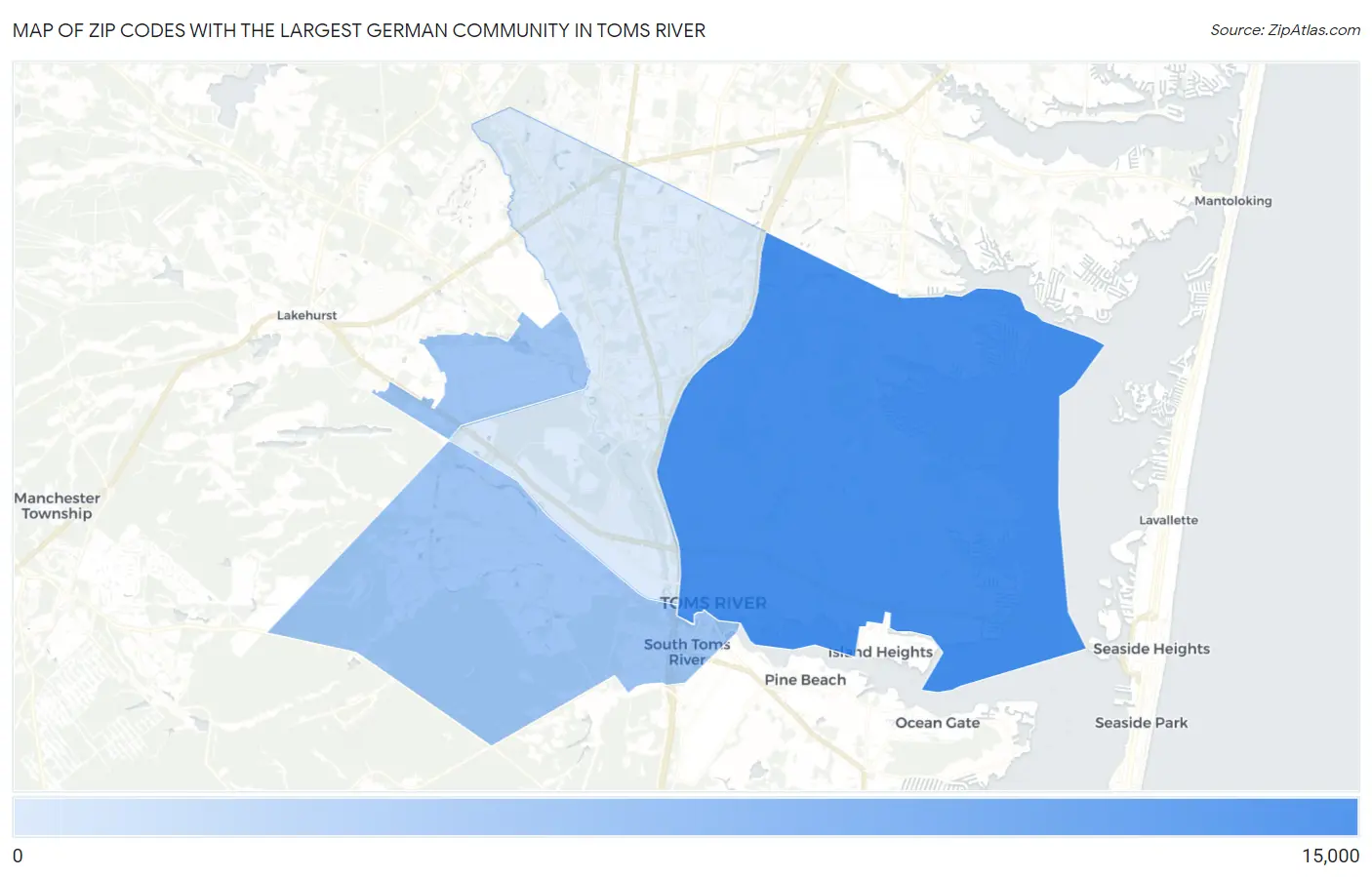 Zip Codes with the Largest German Community in Toms River Map