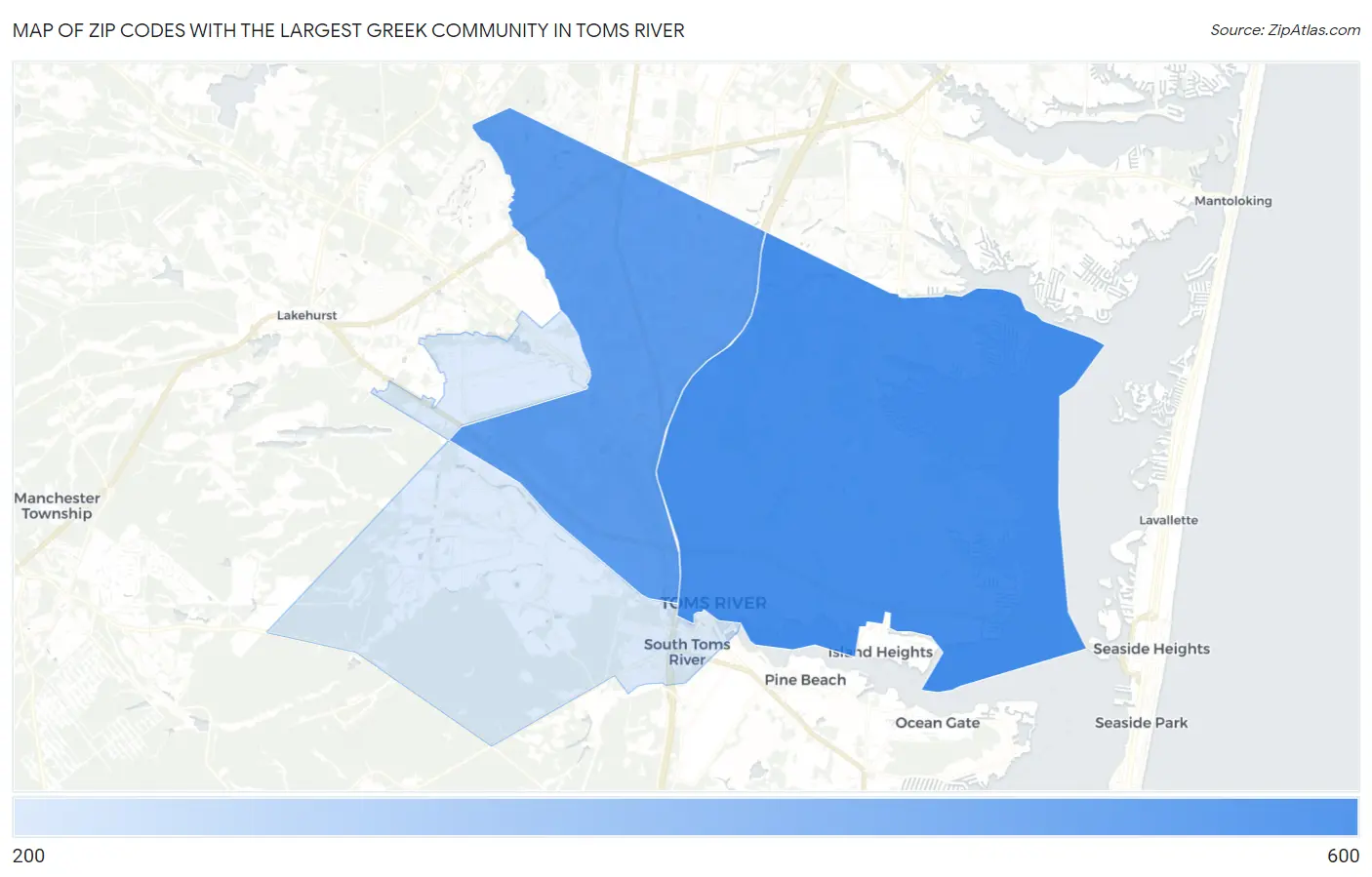 Zip Codes with the Largest Greek Community in Toms River Map