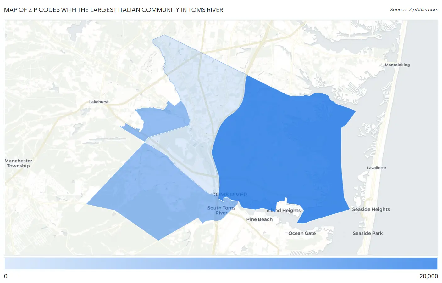 Zip Codes with the Largest Italian Community in Toms River Map
