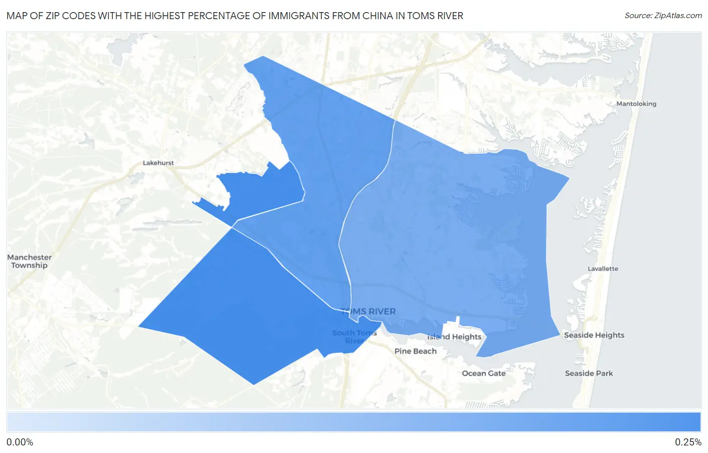 Zip Codes with the Highest Percentage of Immigrants from China in Toms River Map