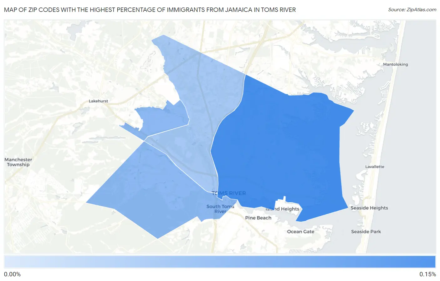 Zip Codes with the Highest Percentage of Immigrants from Jamaica in Toms River Map