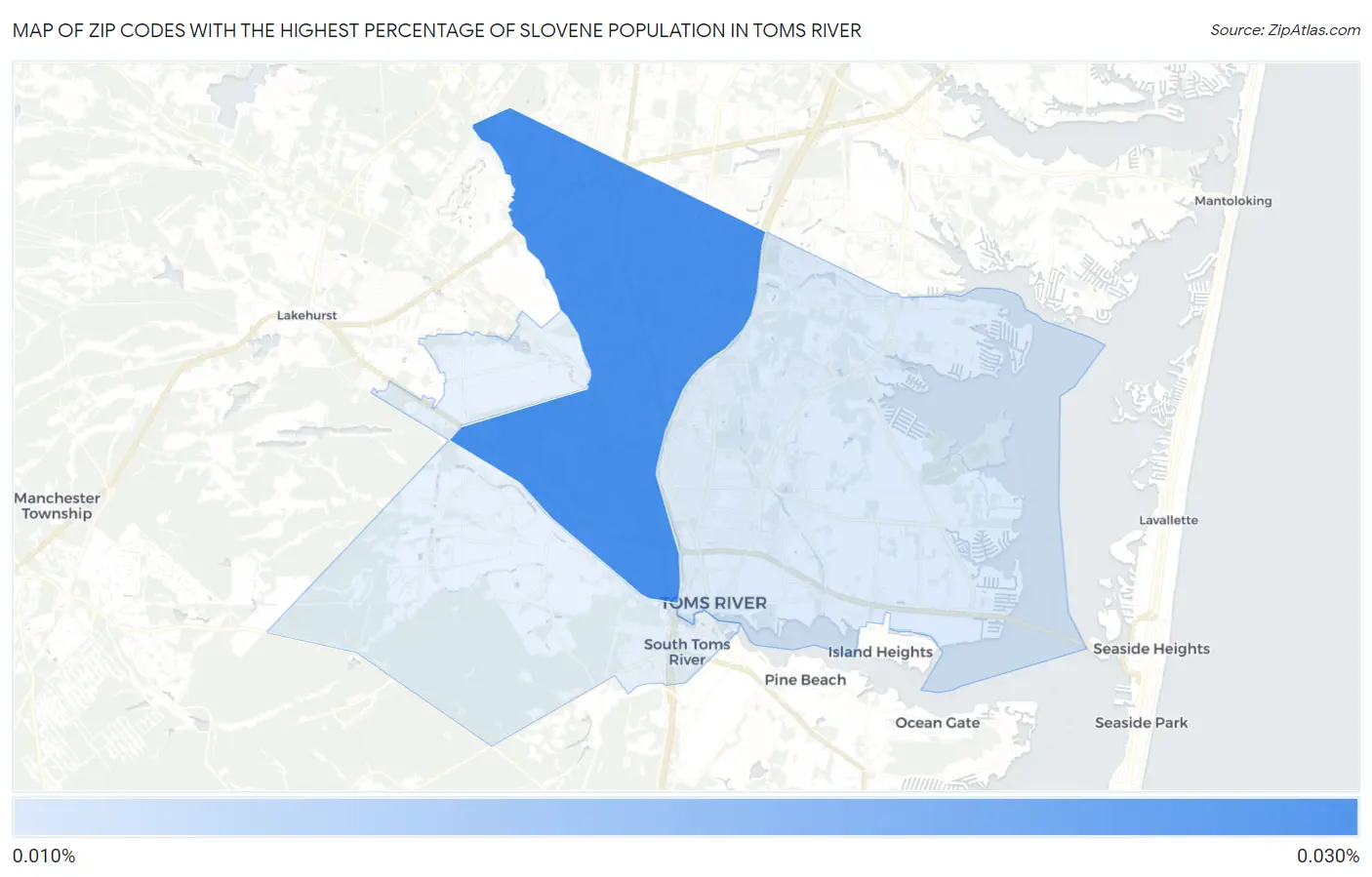 Zip Codes with the Highest Percentage of Slovene Population in Toms River Map