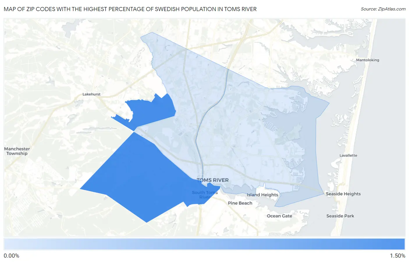 Zip Codes with the Highest Percentage of Swedish Population in Toms River Map