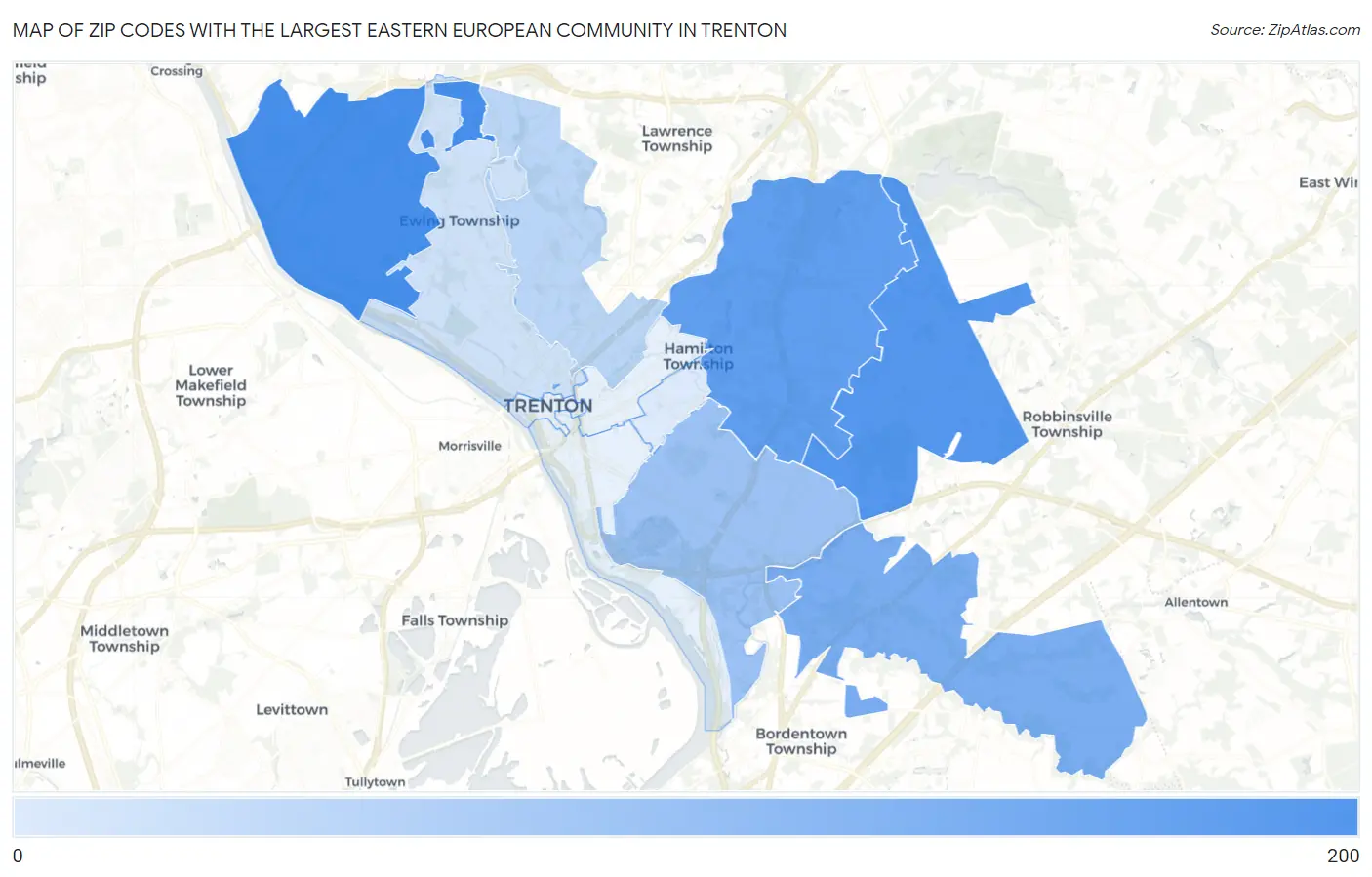 Zip Codes with the Largest Eastern European Community in Trenton Map
