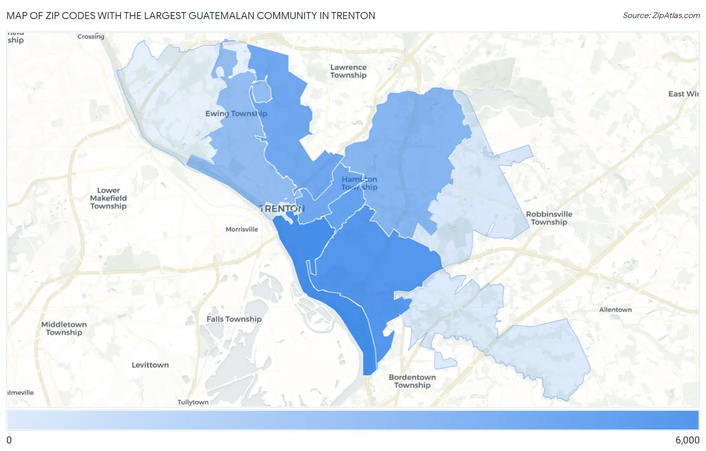Zip Codes with the Largest Guatemalan Community in Trenton Map