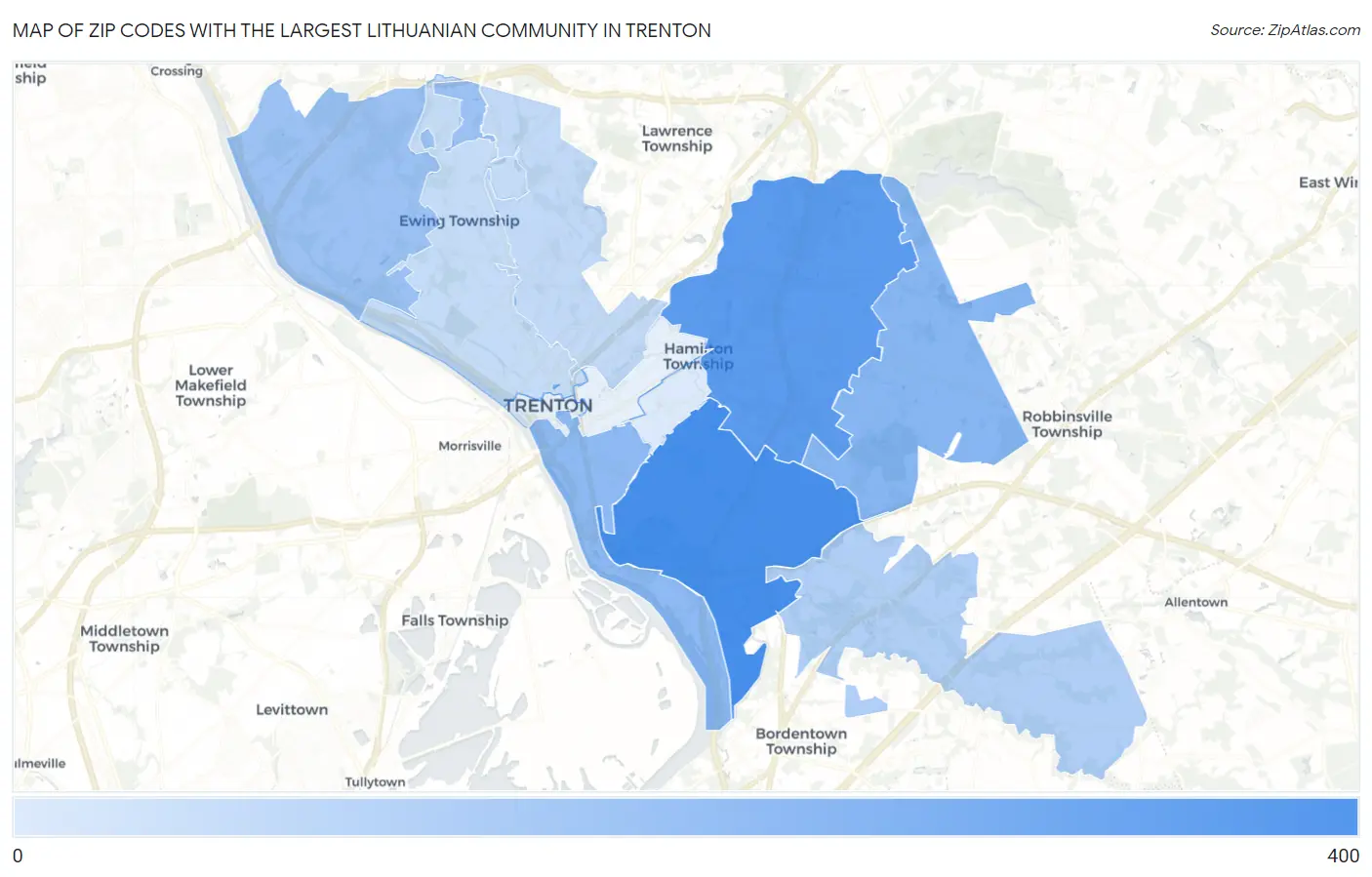 Zip Codes with the Largest Lithuanian Community in Trenton Map