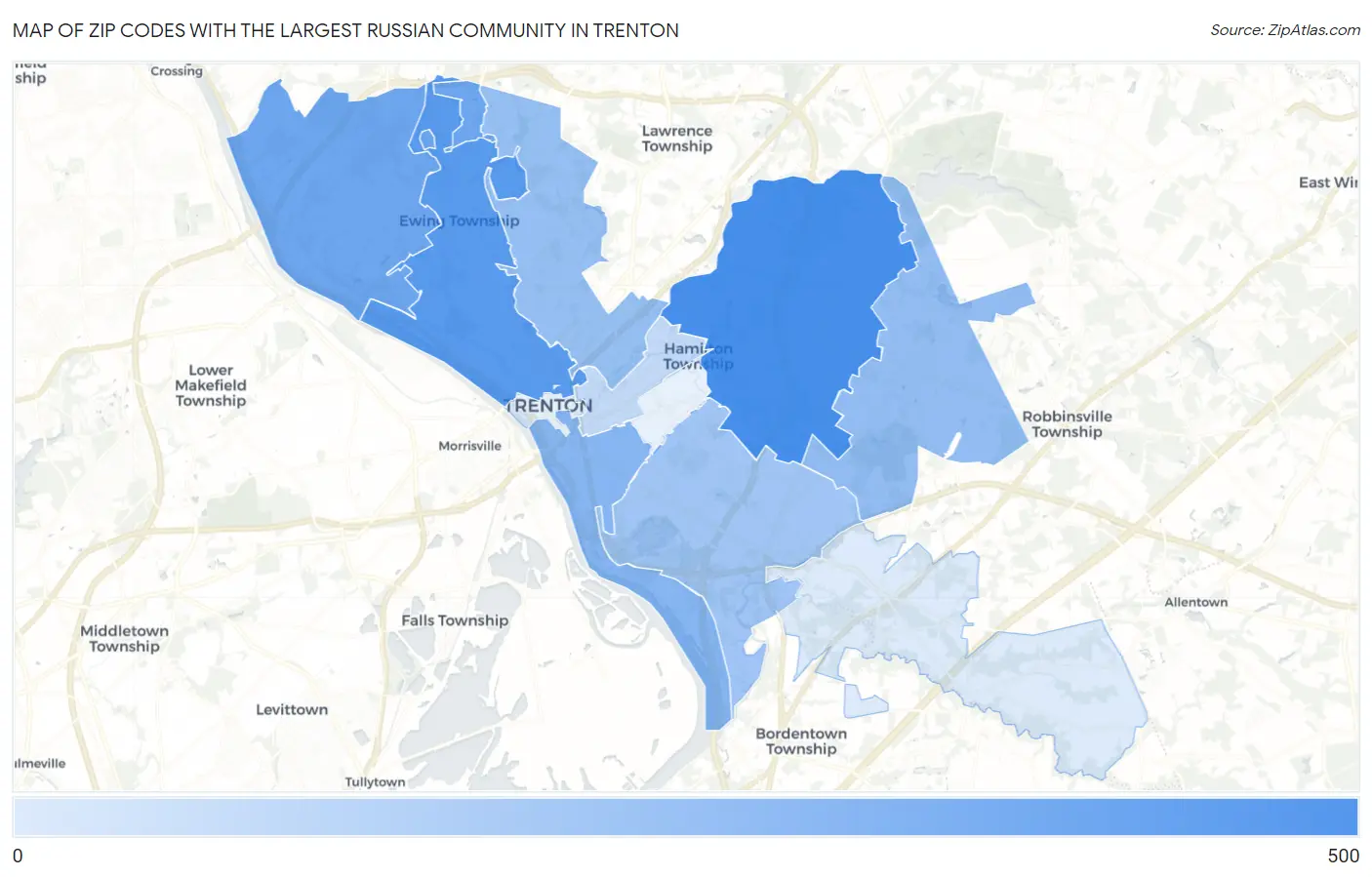 Zip Codes with the Largest Russian Community in Trenton Map