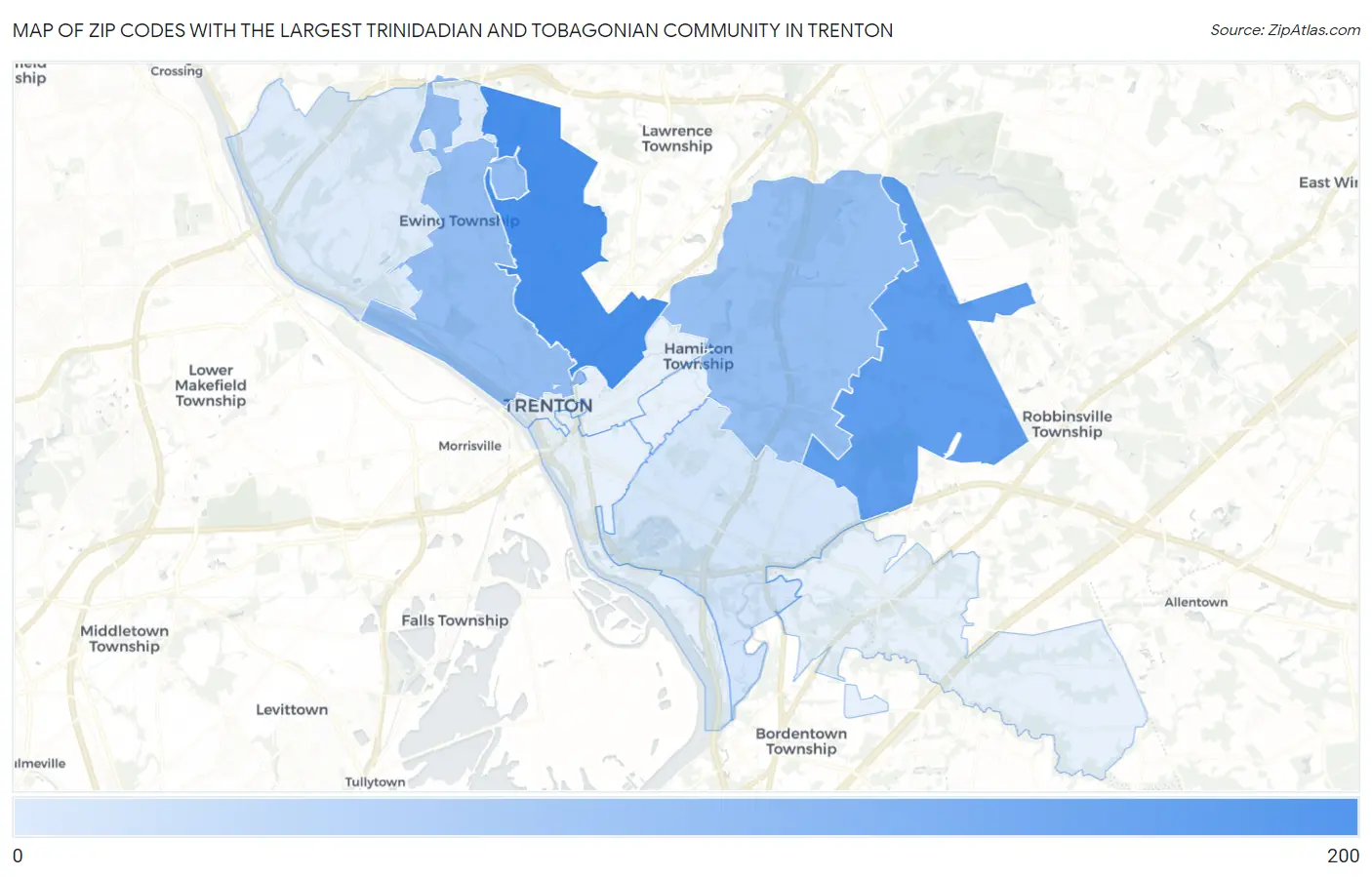 Zip Codes with the Largest Trinidadian and Tobagonian Community in Trenton Map