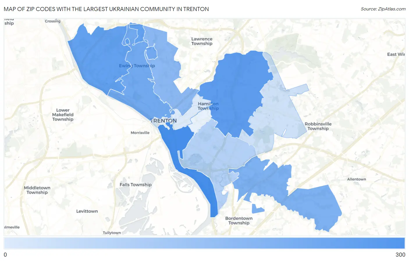Zip Codes with the Largest Ukrainian Community in Trenton Map