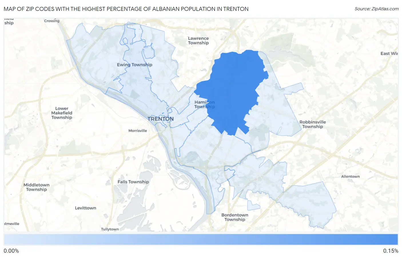 Zip Codes with the Highest Percentage of Albanian Population in Trenton Map
