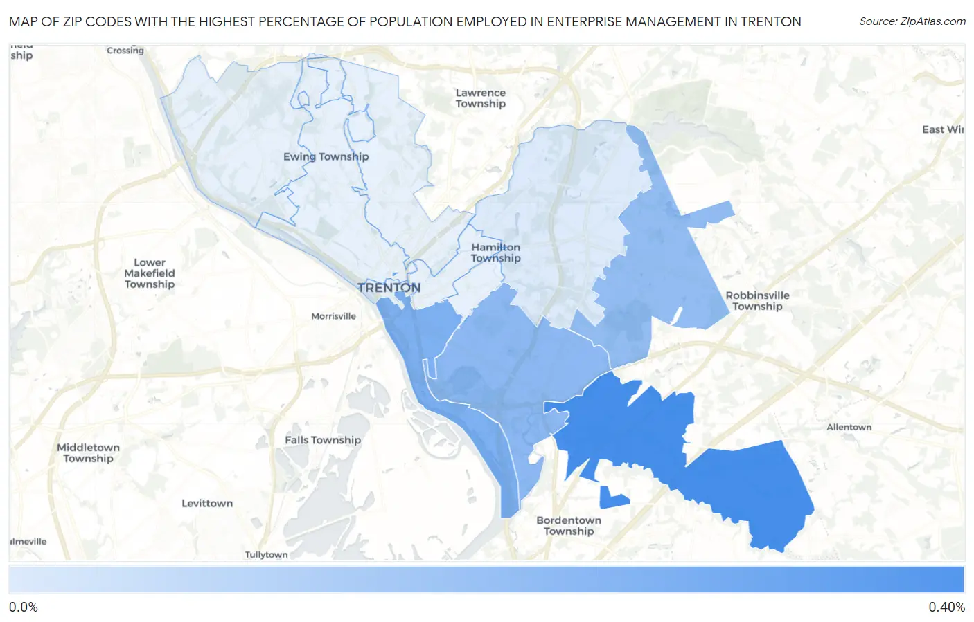 Zip Codes with the Highest Percentage of Population Employed in Enterprise Management in Trenton Map